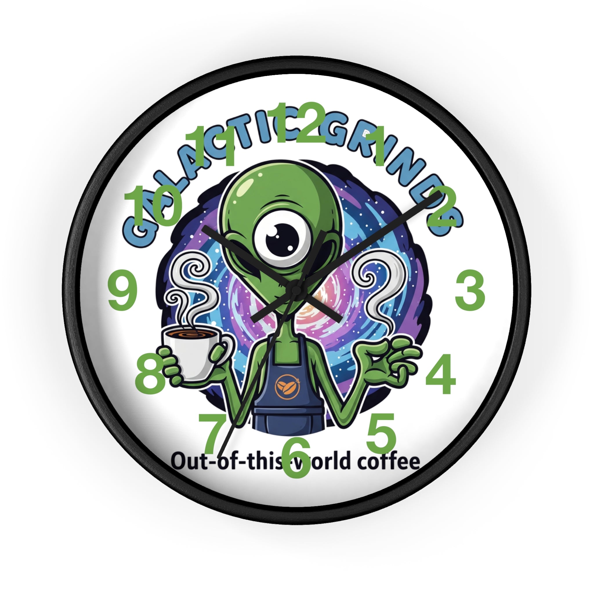 Out-of-This-World Alien Wall Clock | Galactic Grinds Decor | Fun Unique Timepiece for Coffee Lovers | Playful Gift Idea | Space Theme Home