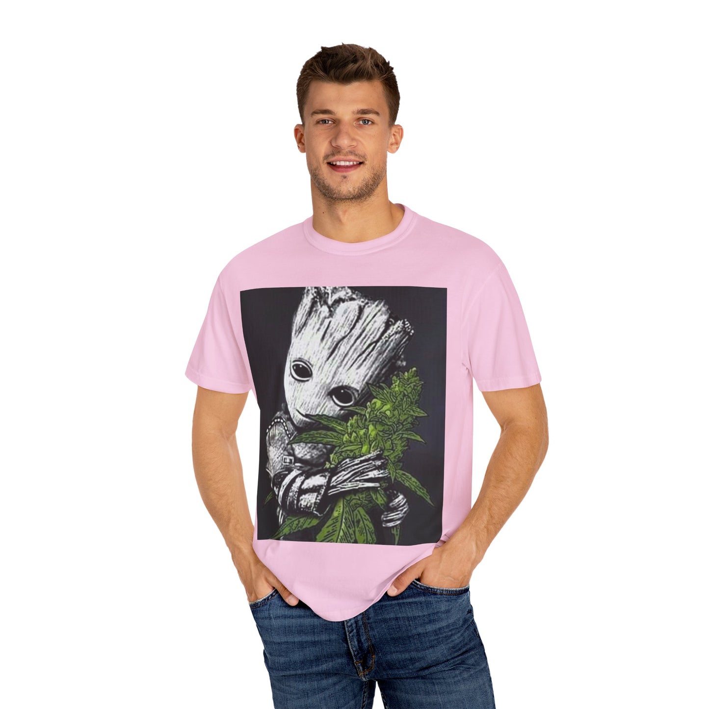 Garment-Dyed T-Shirt - Cute Groot with Plants Graphic