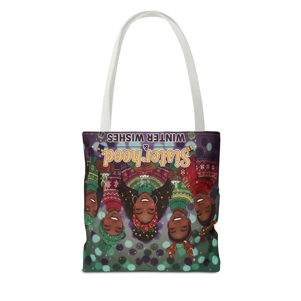 Sisterhood Winter Wishes Holiday Tote Bag — Festive Afrocentric Christmas Market Bag