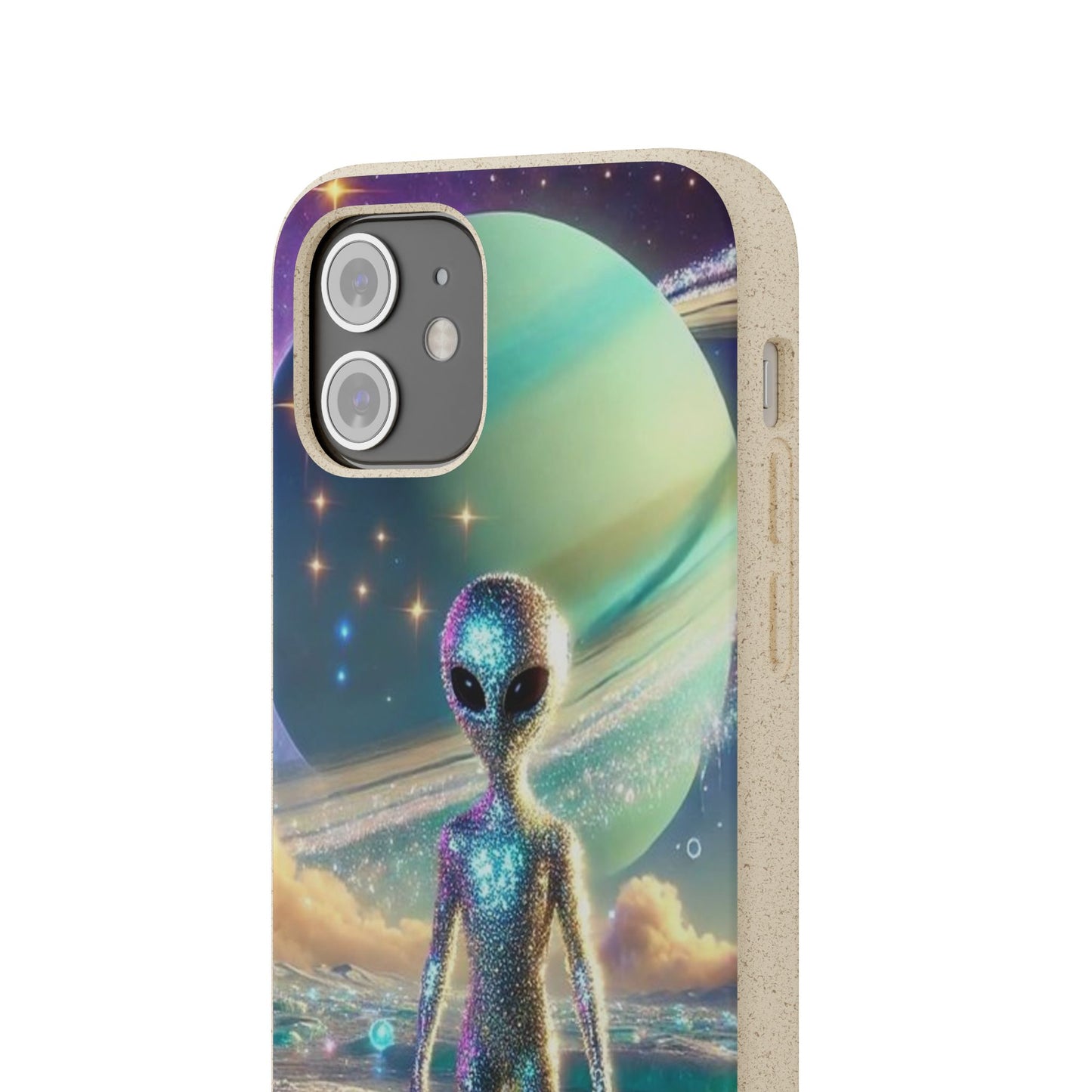 Glitter Alien Biodegradable Phone Case - Eco-Friendly Galaxy Design