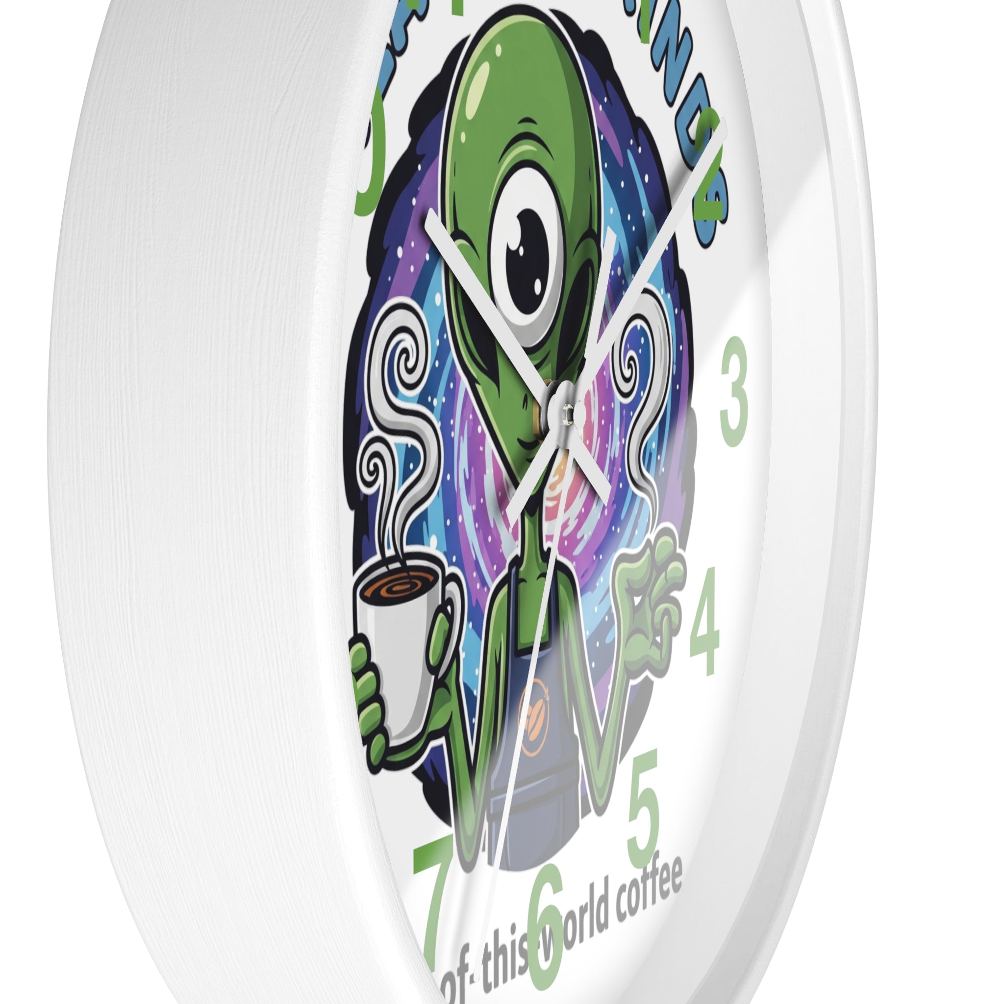 Out-of-This-World Alien Wall Clock | Galactic Grinds Decor | Fun Unique Timepiece for Coffee Lovers | Playful Gift Idea | Space Theme Home