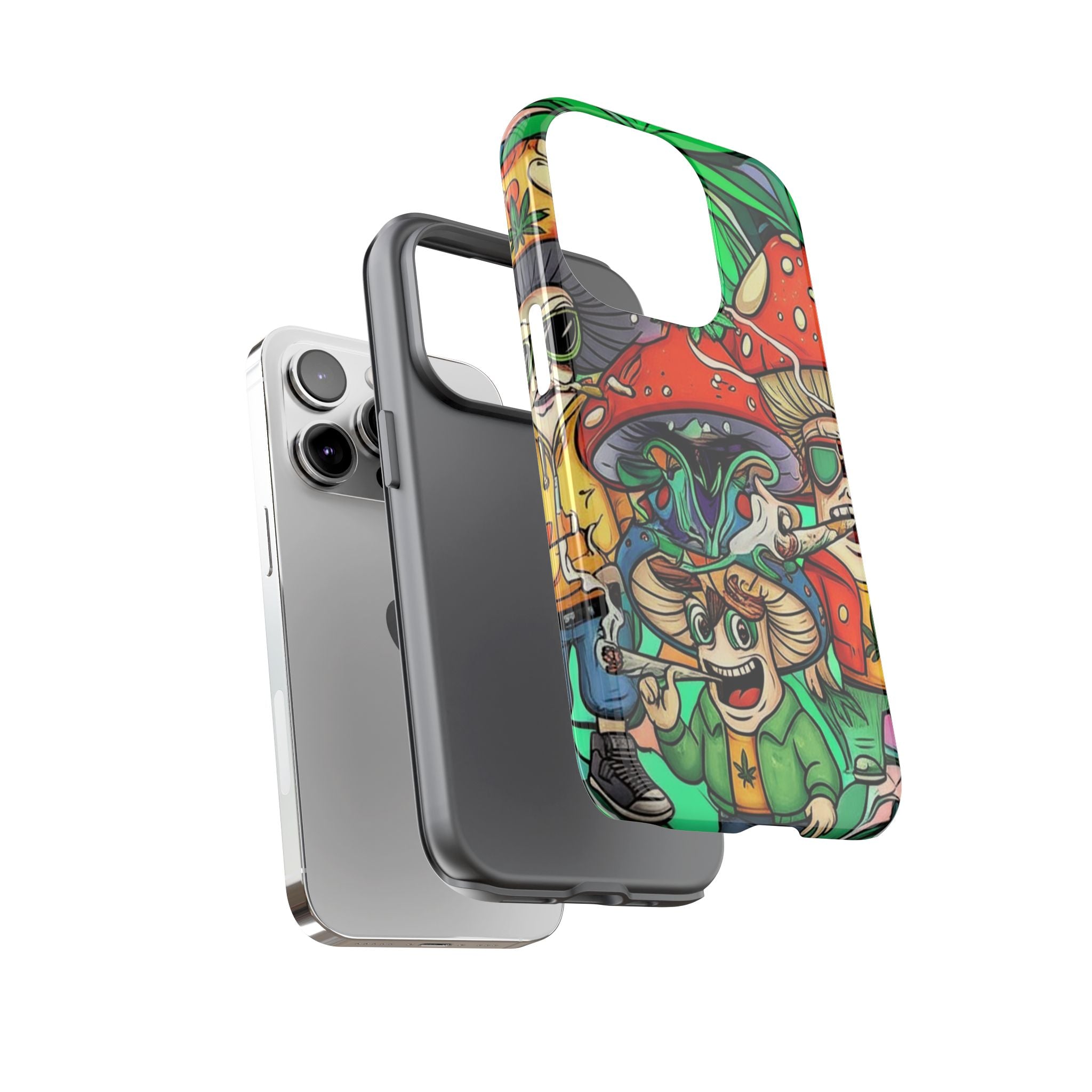 Vibrant Phone Case Featuring Funky Mushroom Art, Tough Cases, Trendy Accessories, Unique Gifts, Eclectic Style, Phone Protection