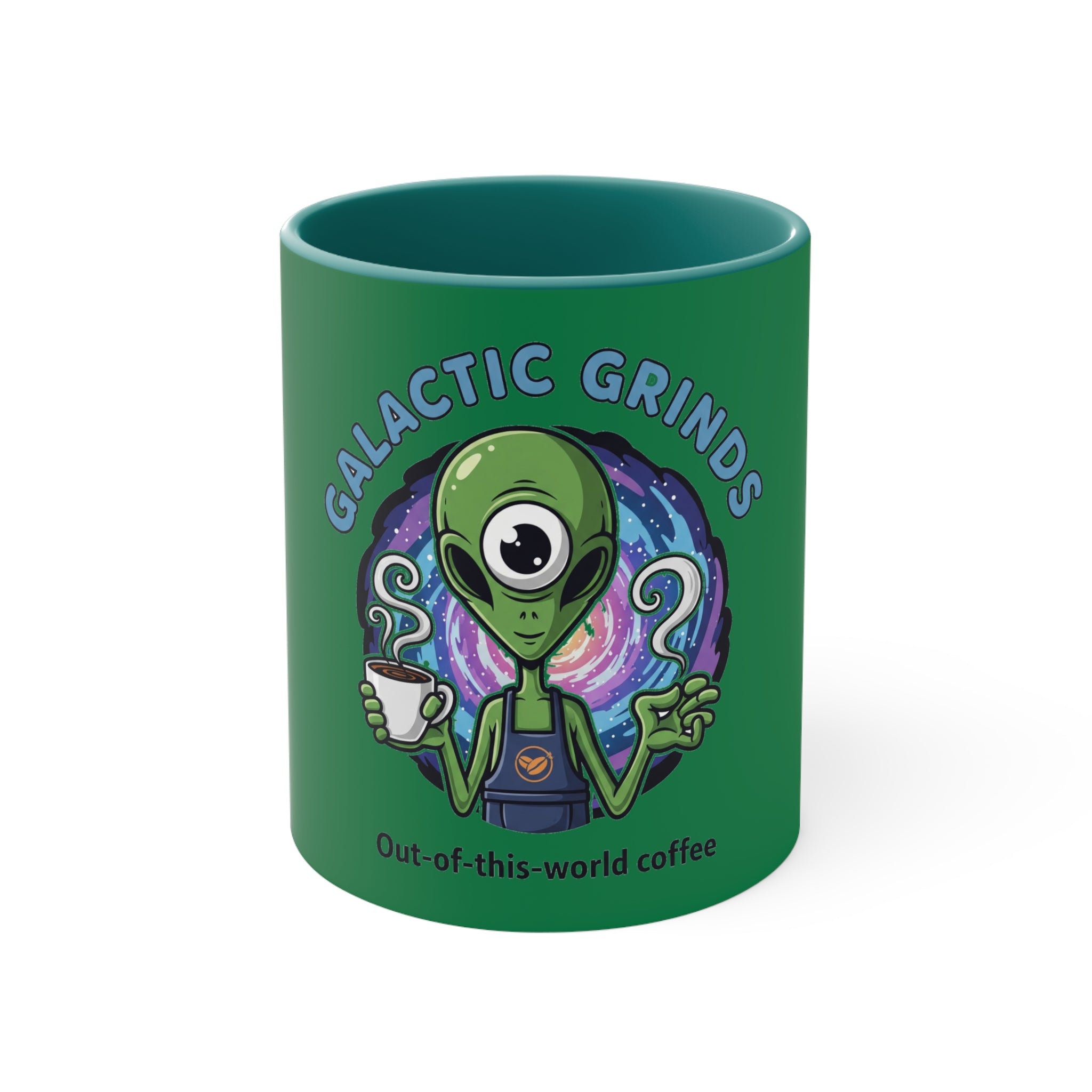 Galactic Grinds Alien Accent Mug - Fun Coffee Mug, Space Lover Gift, Unique Kitchen Decor, Whimsical Alien Design, Out-of-this-world Coffee