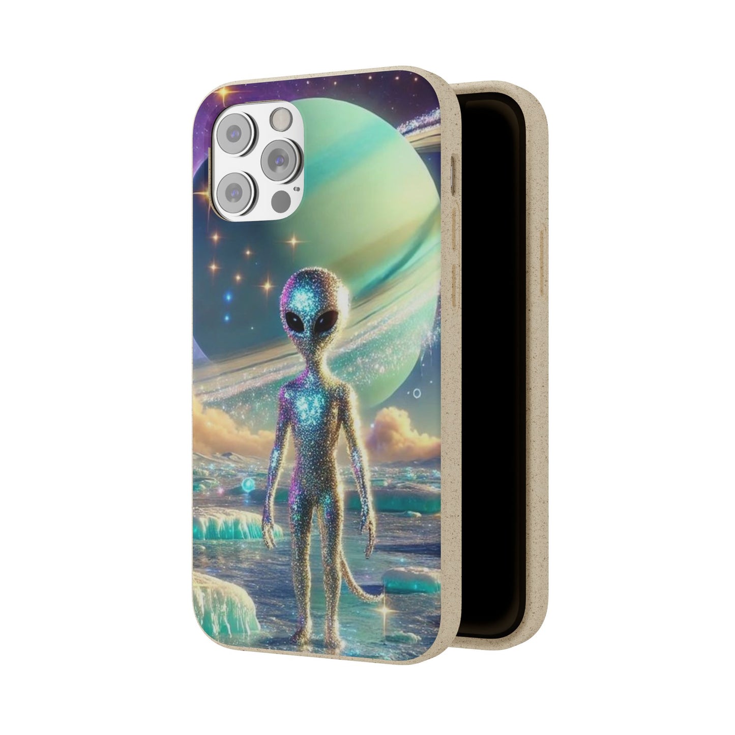 Glitter Alien Biodegradable Phone Case - Eco-Friendly Galaxy Design