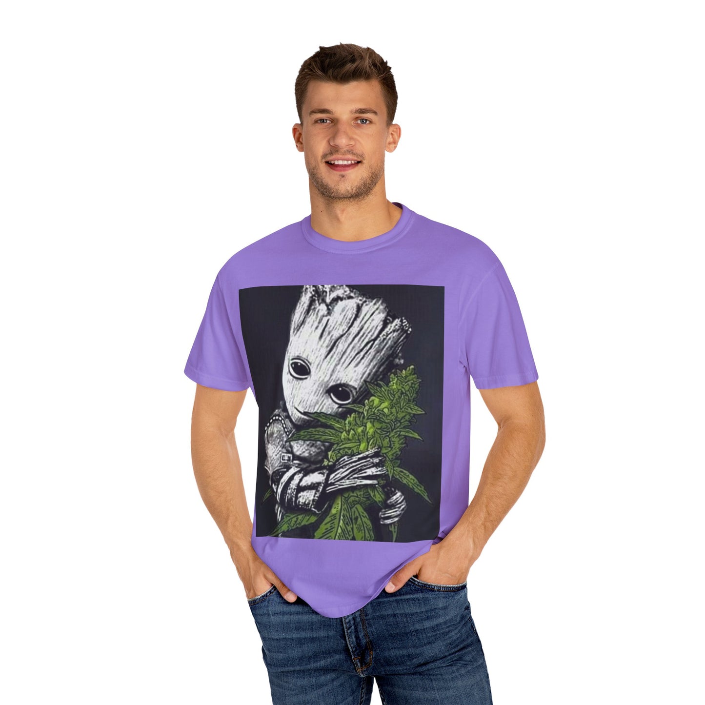 Garment-Dyed T-Shirt - Cute Groot with Plants Graphic