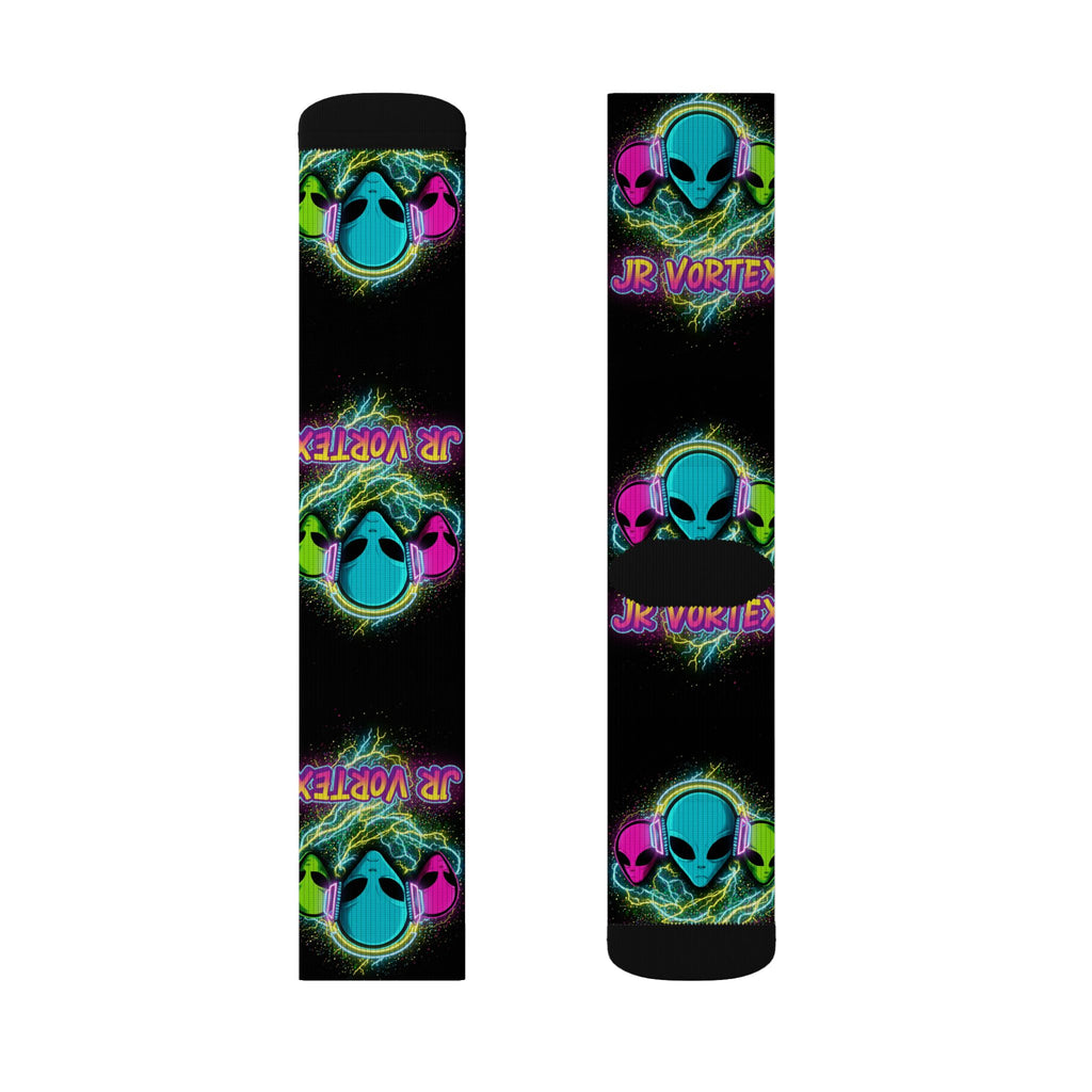 Alien Vape Neon Sublimation Socks — Retro Cyber Glow Crew Socks