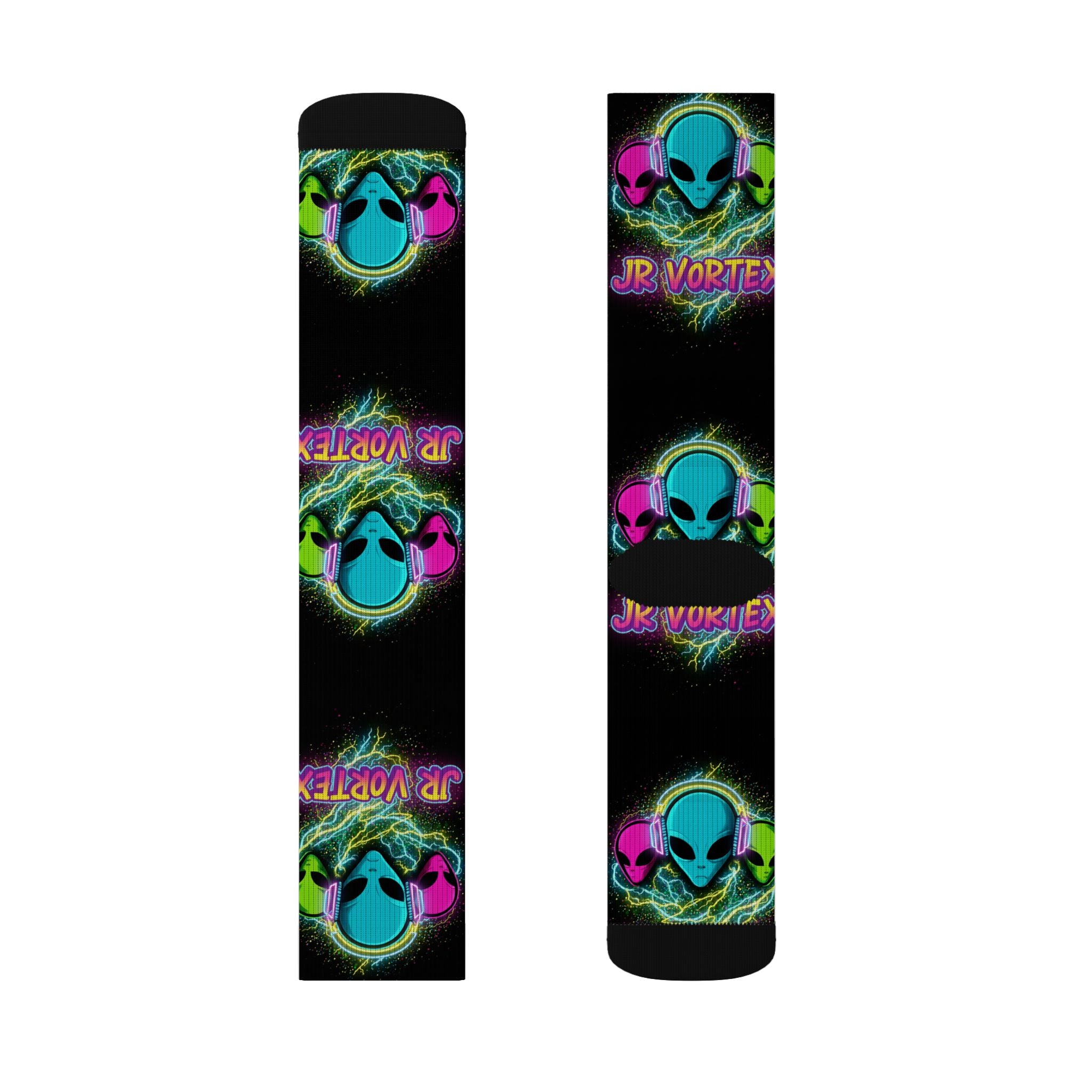 Alien Vape Neon Sublimation Socks — Retro Cyber Glow Crew Socks
