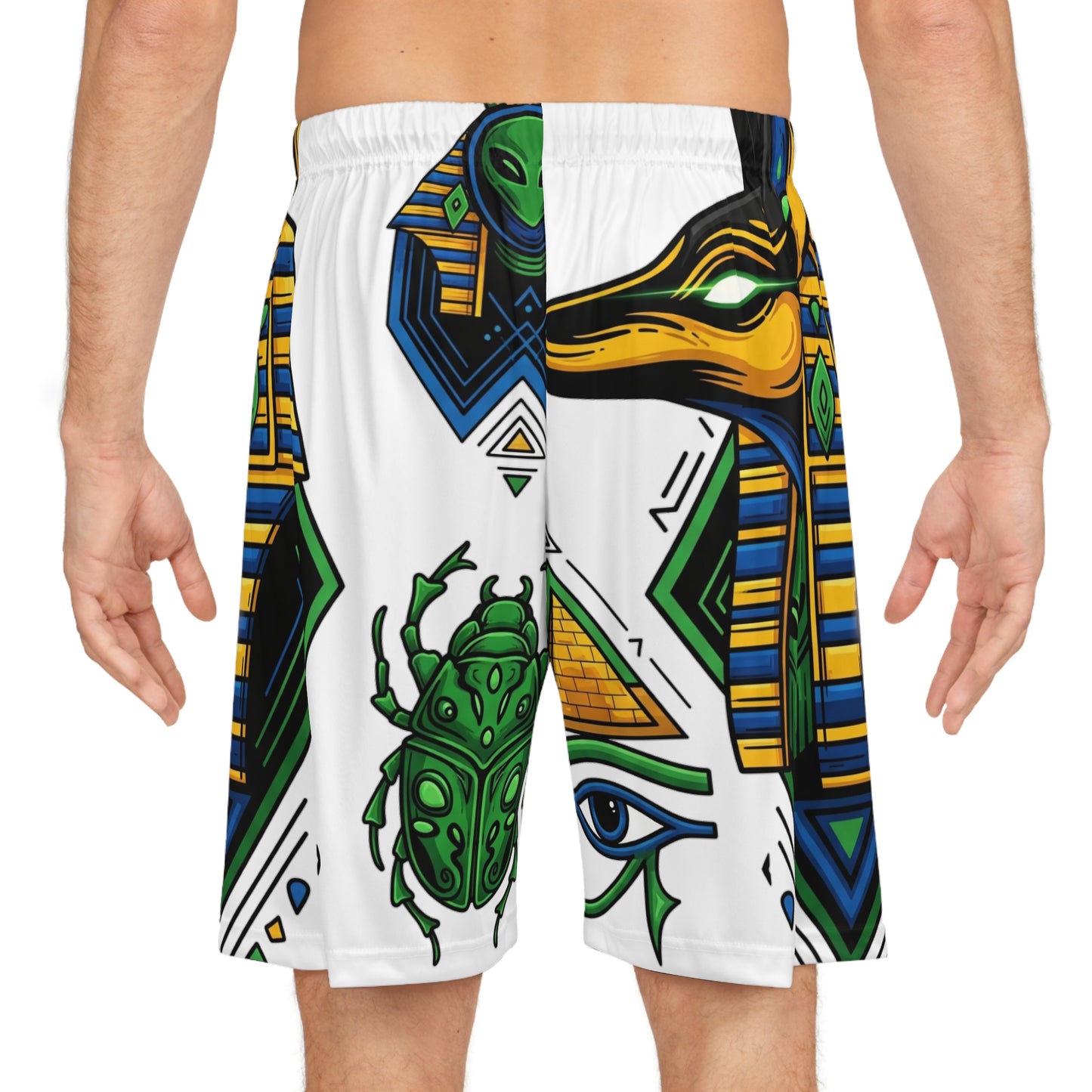 Vibrant Egyptian-Inspired Basketball Shorts, AOP Athletic Wear, Summer Sports Shorts, Unique Gift for Basketball Lovers, Festival Fashion