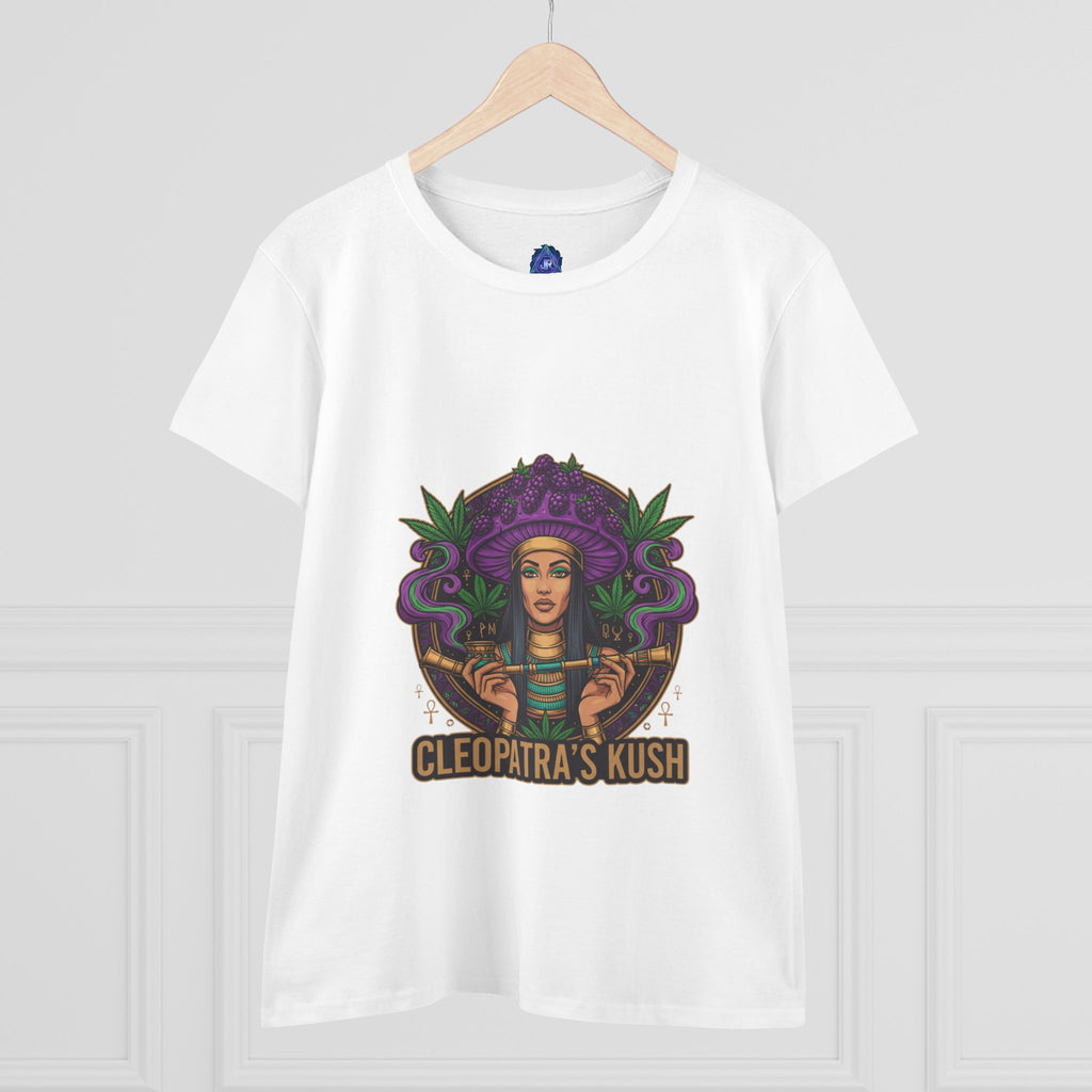 Cleopatra's Kush Women's Midweight Cotton Tee - Stylish Cannabis-Inspired T-Shirt