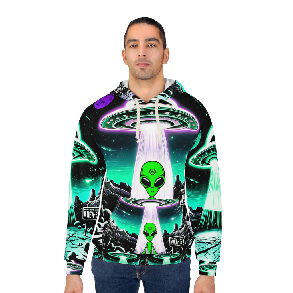 Alien Invasion Unisex Pullover Hoodie, Space Hoodie, Sci-Fi Fashion, Unique Gift for Friends, UFO Lover Apparel, Vibrant Graphic Hoodie