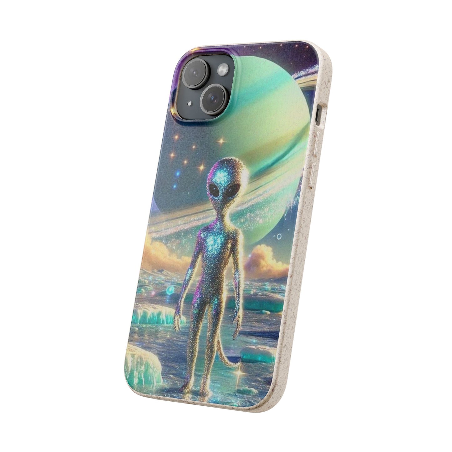 Glitter Alien Biodegradable Phone Case - Eco-Friendly Galaxy Design