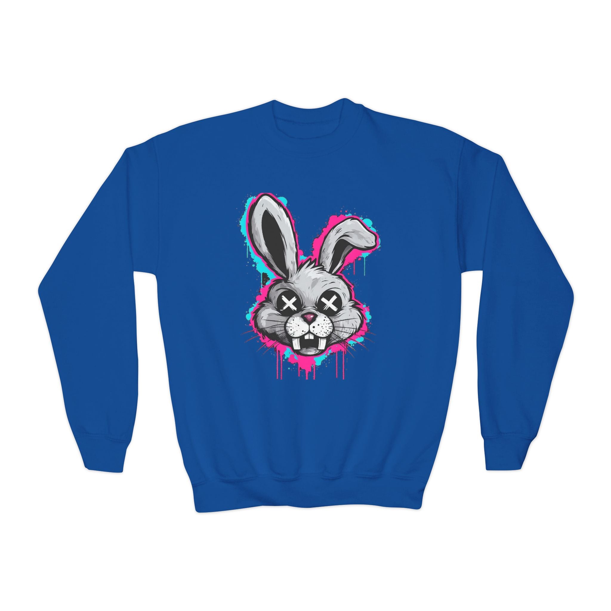 Cool Graffiti Bunny Youth Sweatshirt, Hipster Crewneck, Street Art Apparel, Gift for Kids, Fun Casual Wear, Comfy and Stylish