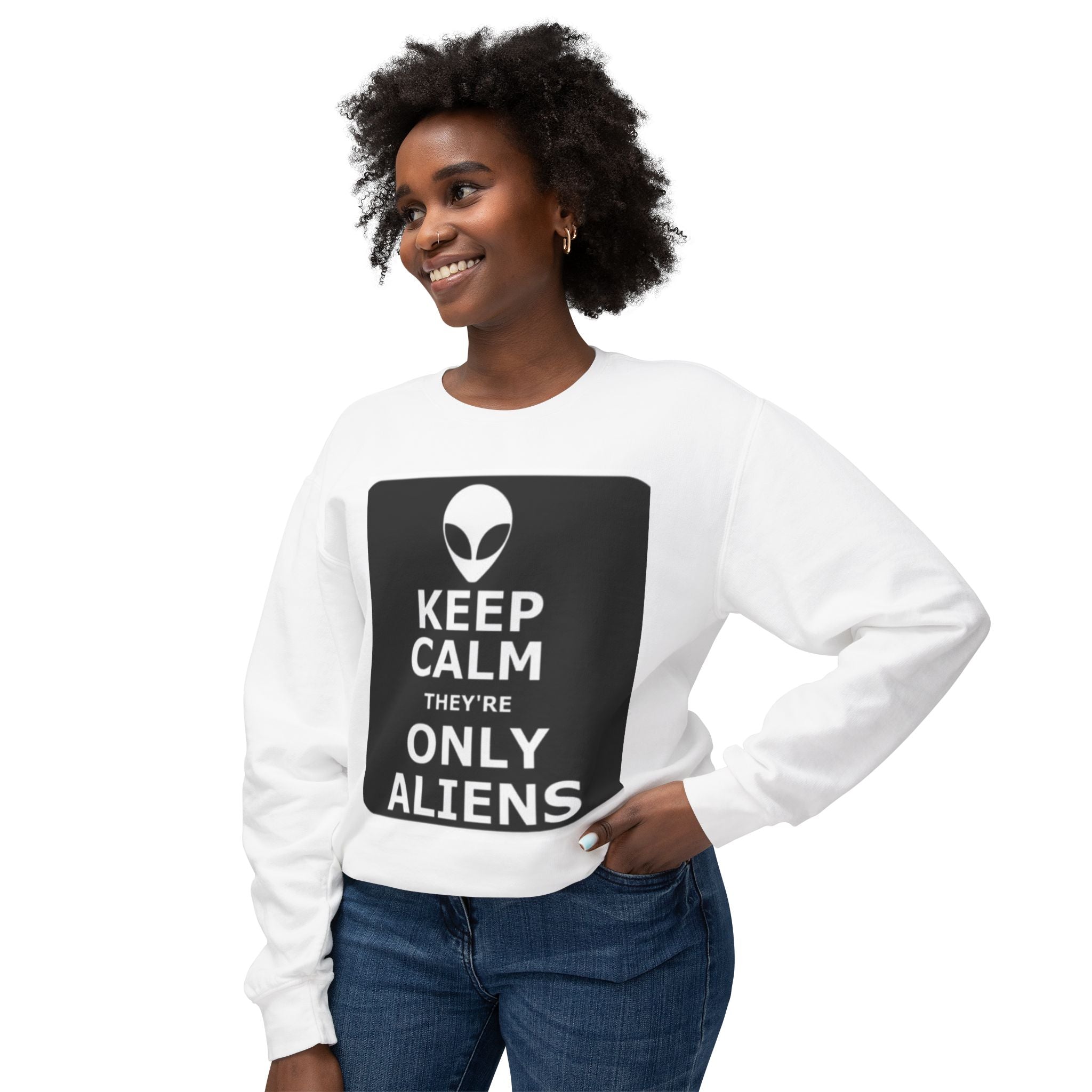 Aliens Lightweight Sweatshirt, UFO Crewneck Jumper, Sci-Fi Extraterrestrial Sweater, Space Print Top, Galaxy Pullover, Outer Space Clothing