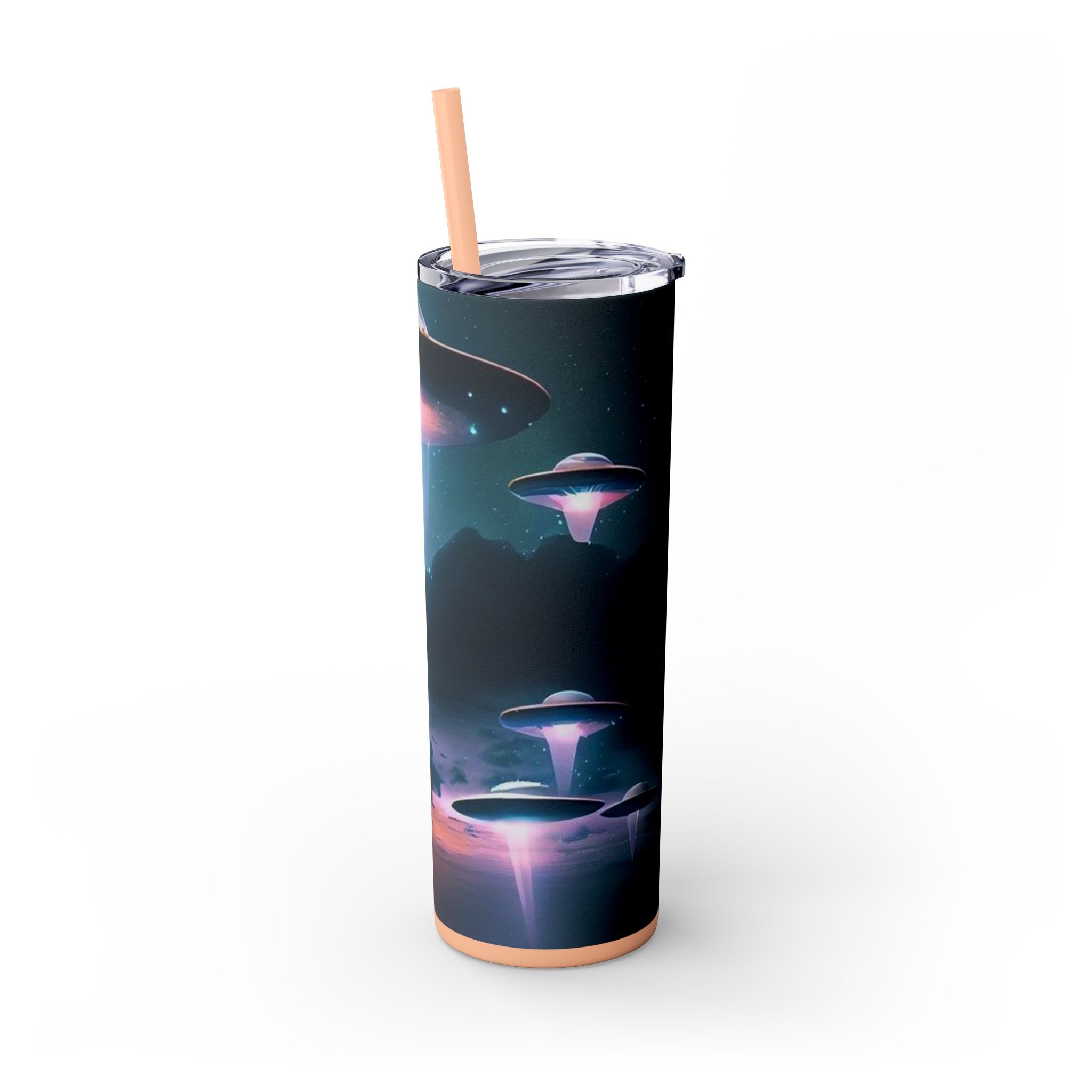 Cosmic Alien Skinny Tumbler with Straw, 20oz | Space Drinkware, Gift for Sci-Fi Lovers, Unique Cup for Outdoor Events, UFO Enthusiasts
