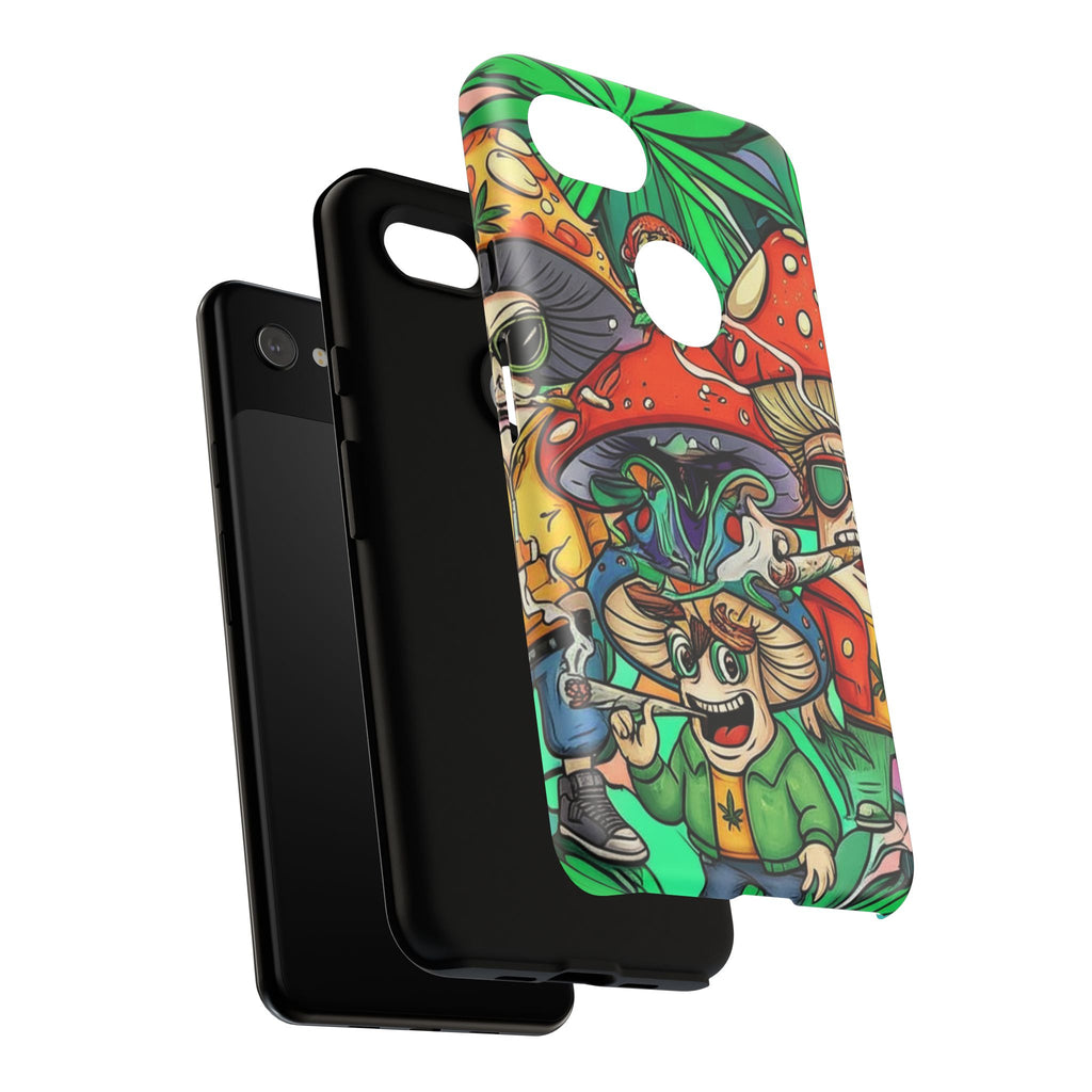 Vibrant Phone Case Featuring Funky Mushroom Art, Tough Cases, Trendy Accessories, Unique Gifts, Eclectic Style, Phone Protection
