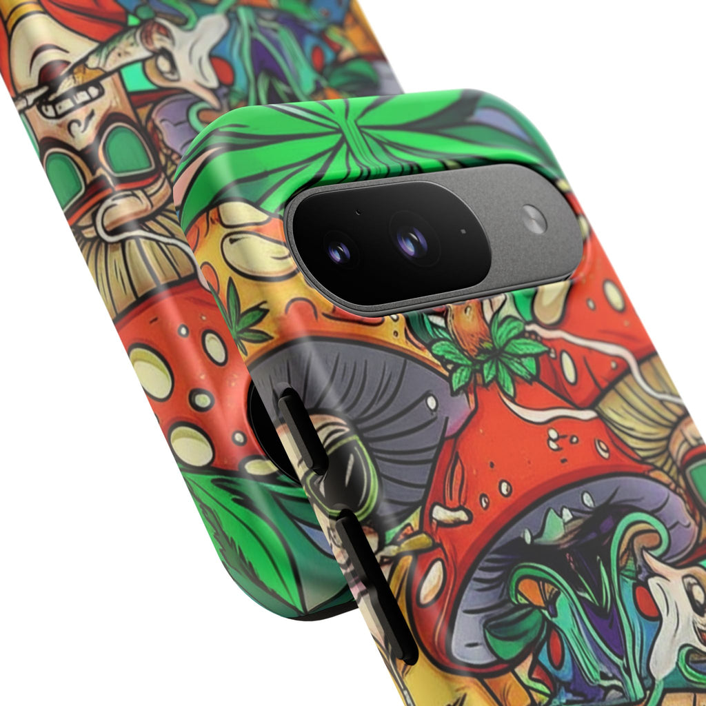 Vibrant Phone Case Featuring Funky Mushroom Art, Tough Cases, Trendy Accessories, Unique Gifts, Eclectic Style, Phone Protection