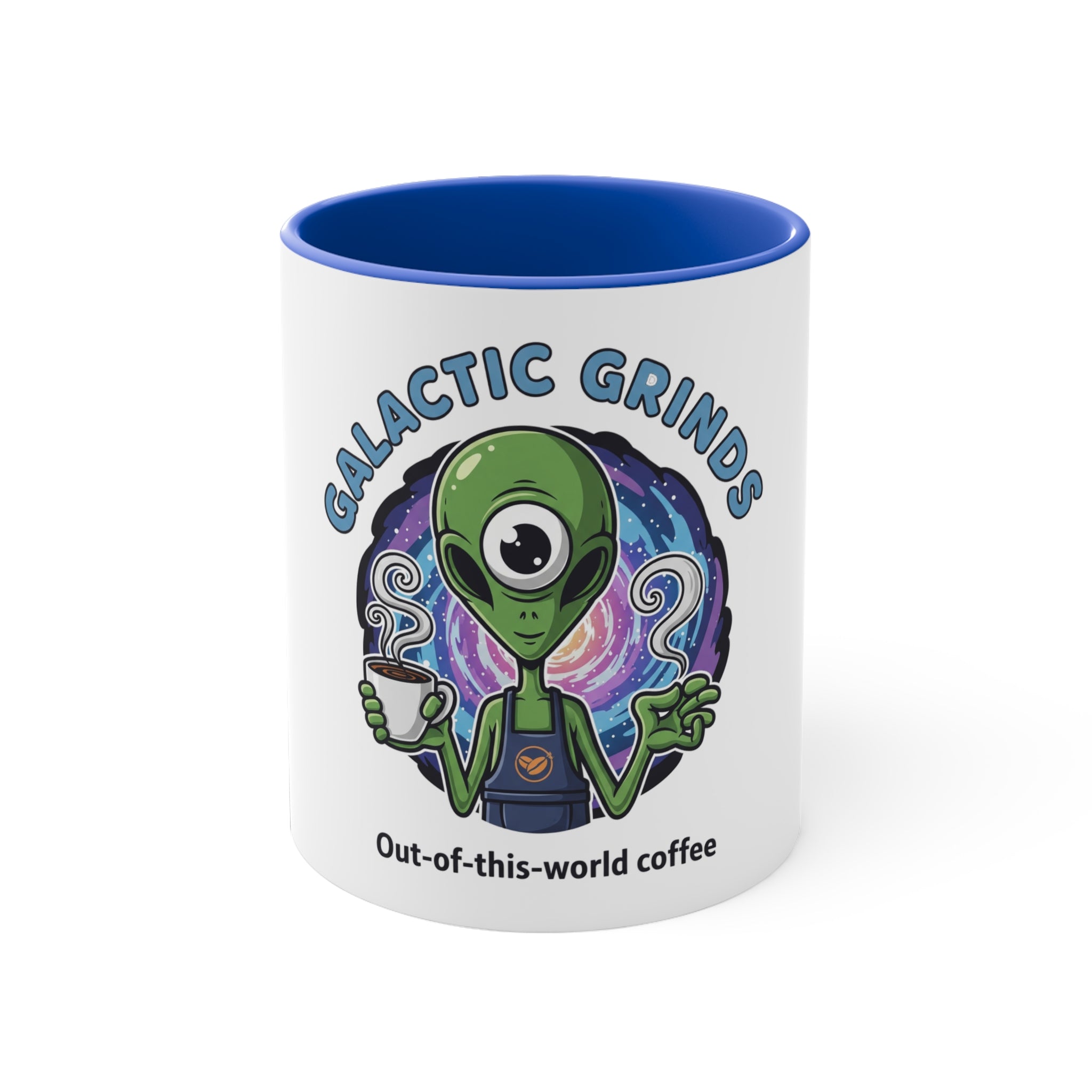 Galactic Grinds Alien 11oz Accent Mug, Fun Coffee Mug for Sci-Fi Lovers, Unique Gift for Birthdays and Holidays, Quirky Drinkware