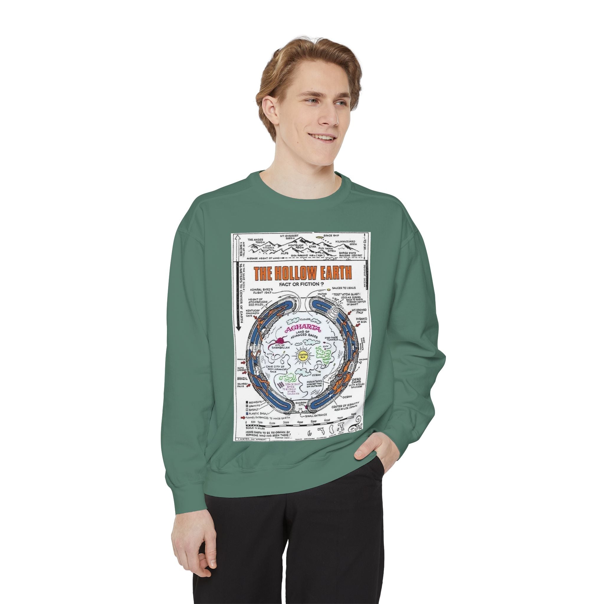 Hollow Earth Sweatshirt, Unisex Garment-Dyed Crewneck, Cozy Gift for Science Lovers, Earth Day Apparel, Great for Casual Wear