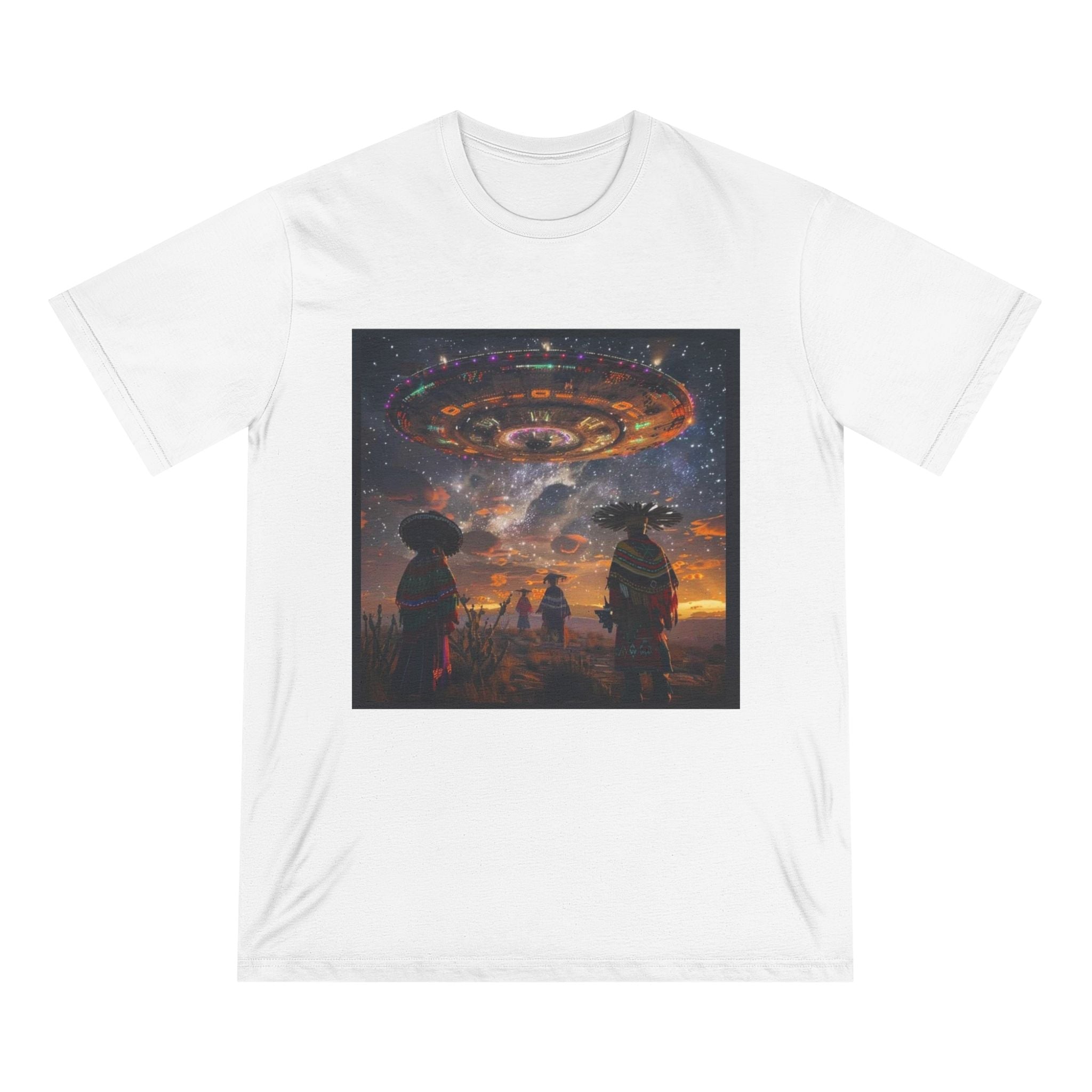 Cosmic Alien Encounter T-Shirt, Unisex Graphic Tee, Space Themed Shirt, Festival Wear, Unique Gift for Sci-Fi Lovers, Bohemian Style