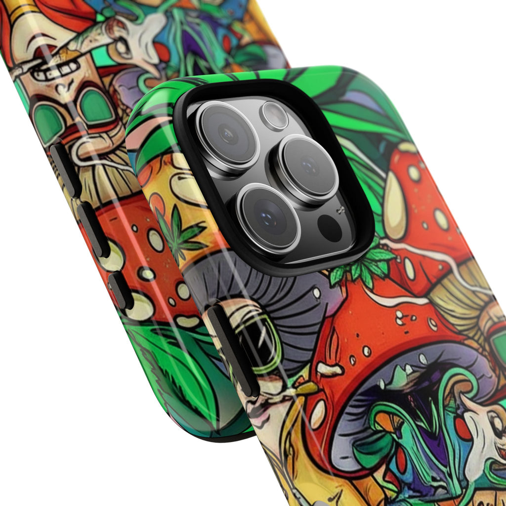 Vibrant Phone Case Featuring Funky Mushroom Art, Tough Cases, Trendy Accessories, Unique Gifts, Eclectic Style, Phone Protection