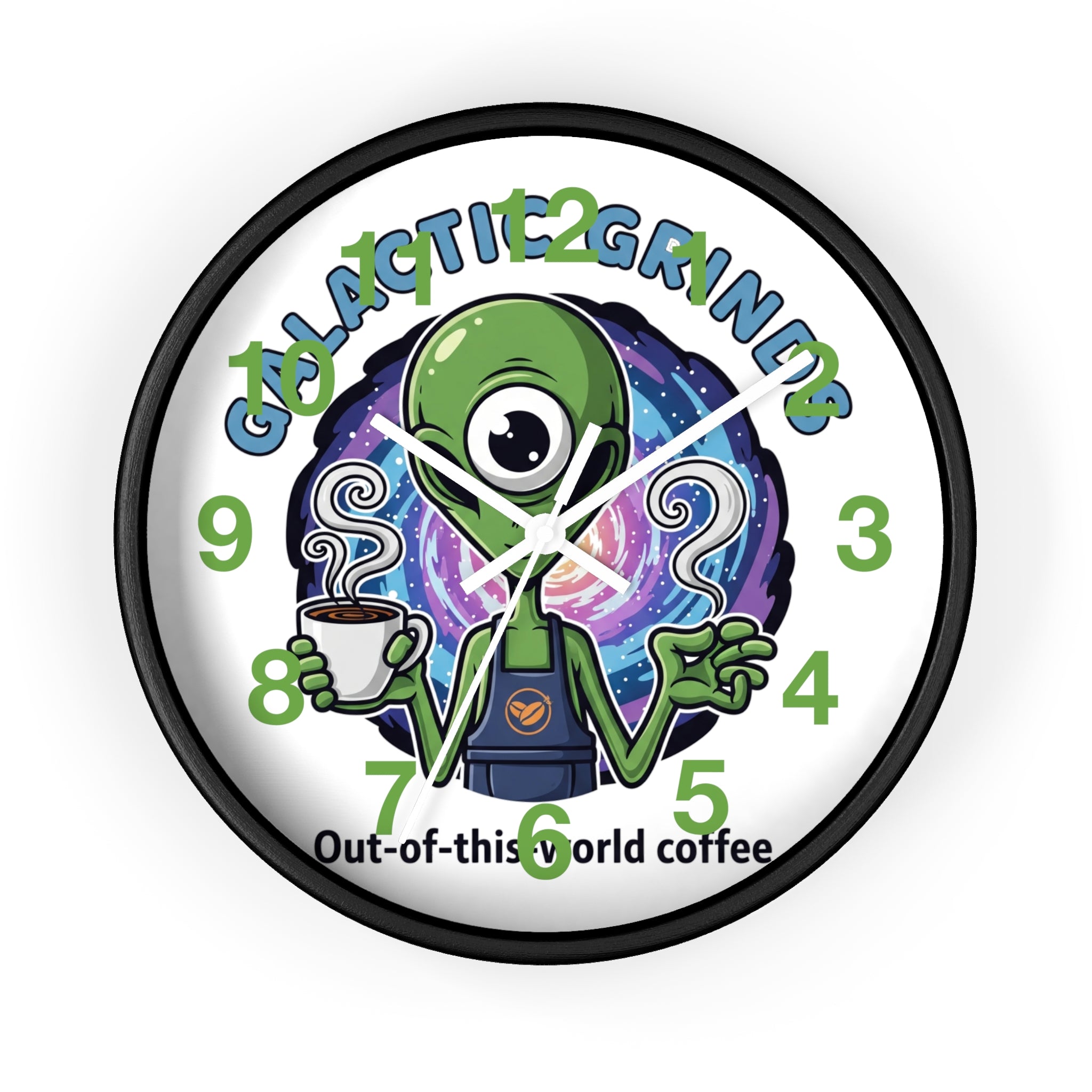 Out-of-This-World Alien Wall Clock | Galactic Grinds Decor | Fun Unique Timepiece for Coffee Lovers | Playful Gift Idea | Space Theme Home