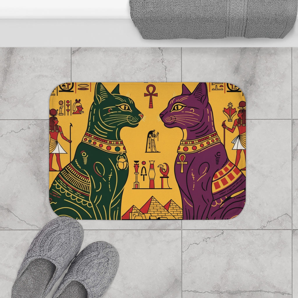 Egyptian-Themed Bath Mat, Cat & Ankh Design, Home Decor, Gift for Cat Lovers, Bathroom Mat, Unique Gift