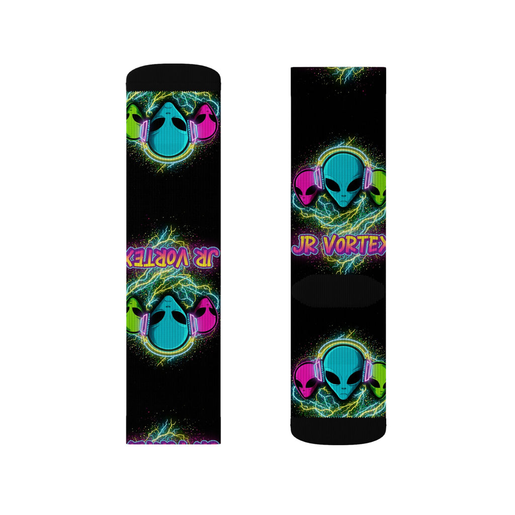 Alien Vape Neon Sublimation Socks — Retro Cyber Glow Crew Socks