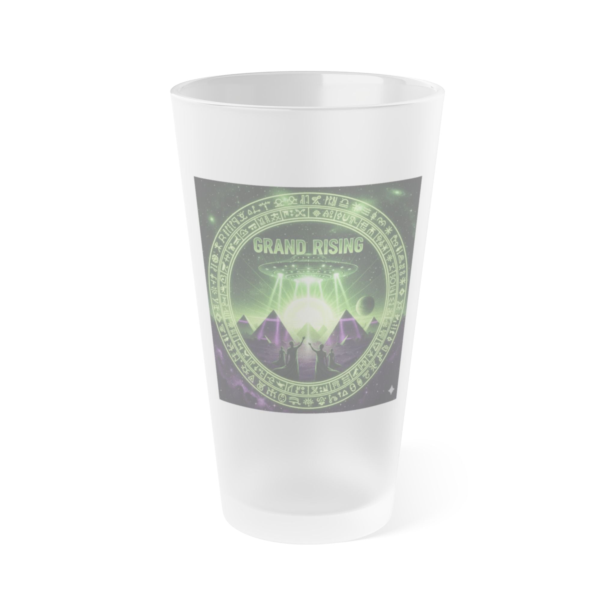 Galactic Frosted Pint Glass | 16oz Cosmic Drinkware, Alien-Themed Glass, Space Lover Gift, Unique Barware, Sci-Fi Party Essential