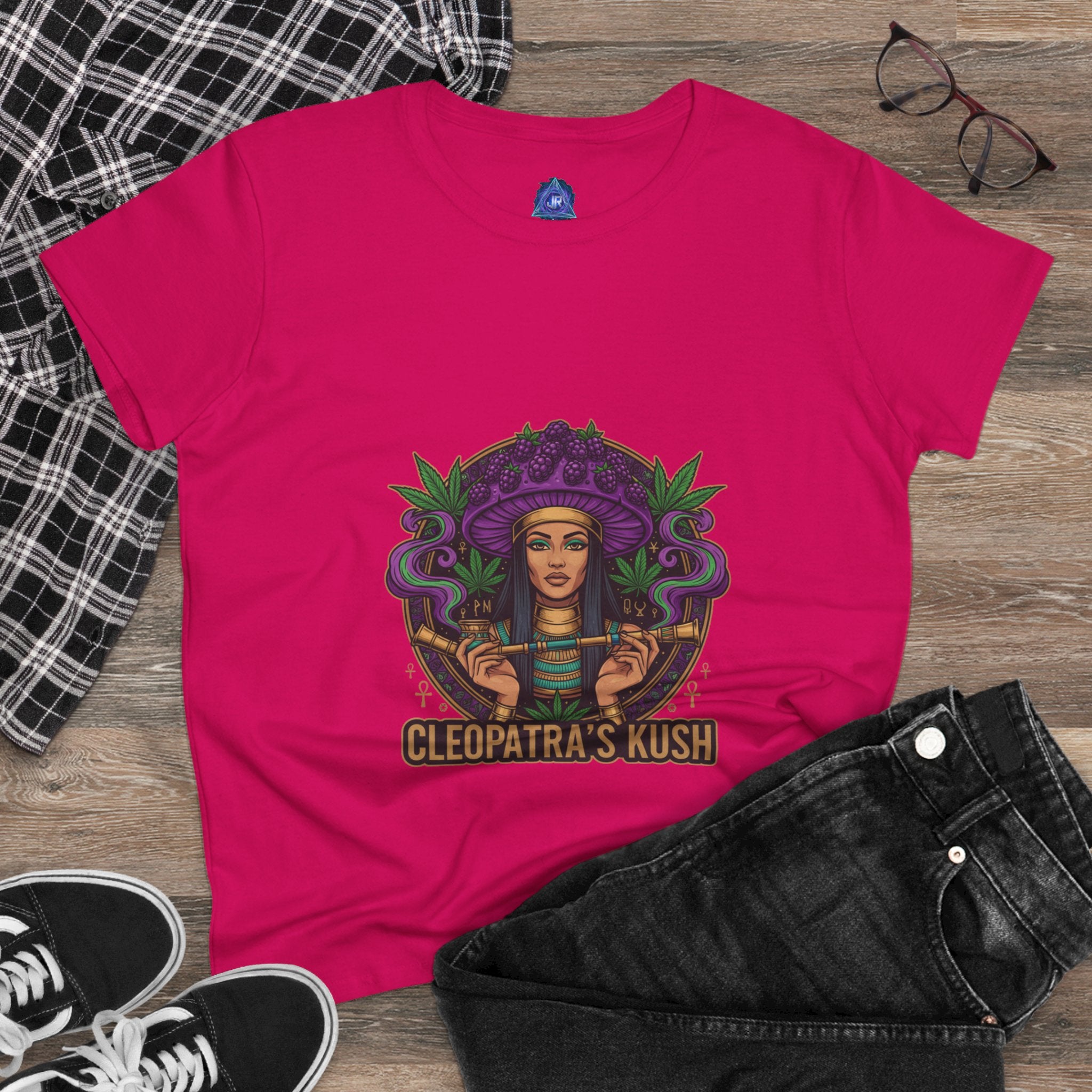 Cleopatra's Kush Women's Midweight Cotton Tee - Stylish Cannabis-Inspired T-Shirt