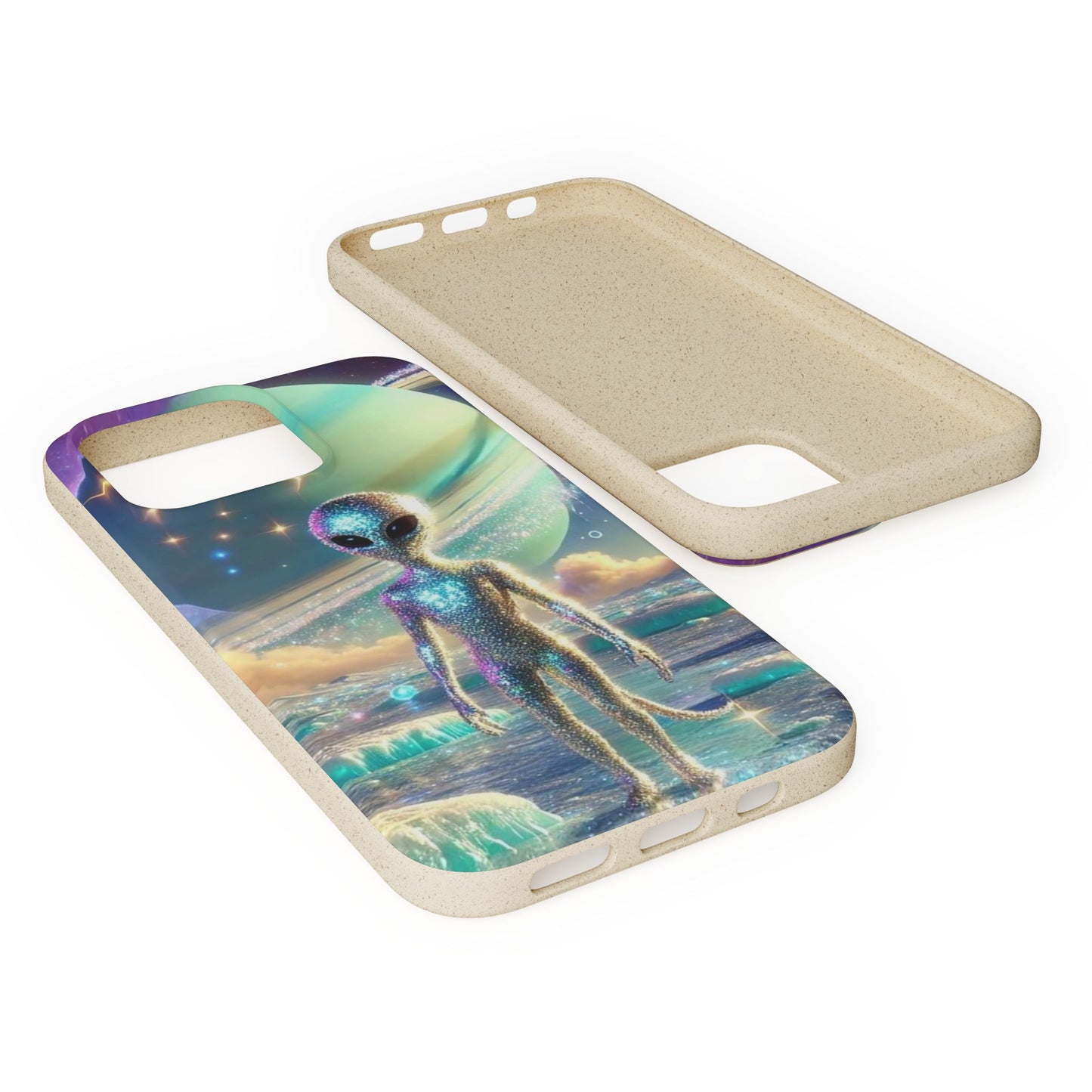 Glitter Alien Biodegradable Phone Case - Eco-Friendly Galaxy Design