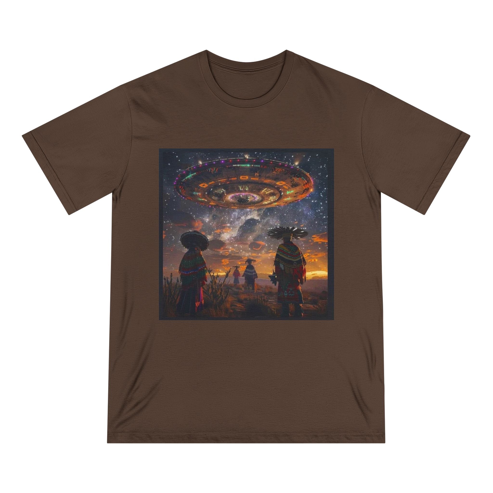 Cosmic Alien Encounter T-Shirt, Unisex Graphic Tee, Space Themed Shirt, Festival Wear, Unique Gift for Sci-Fi Lovers, Bohemian Style