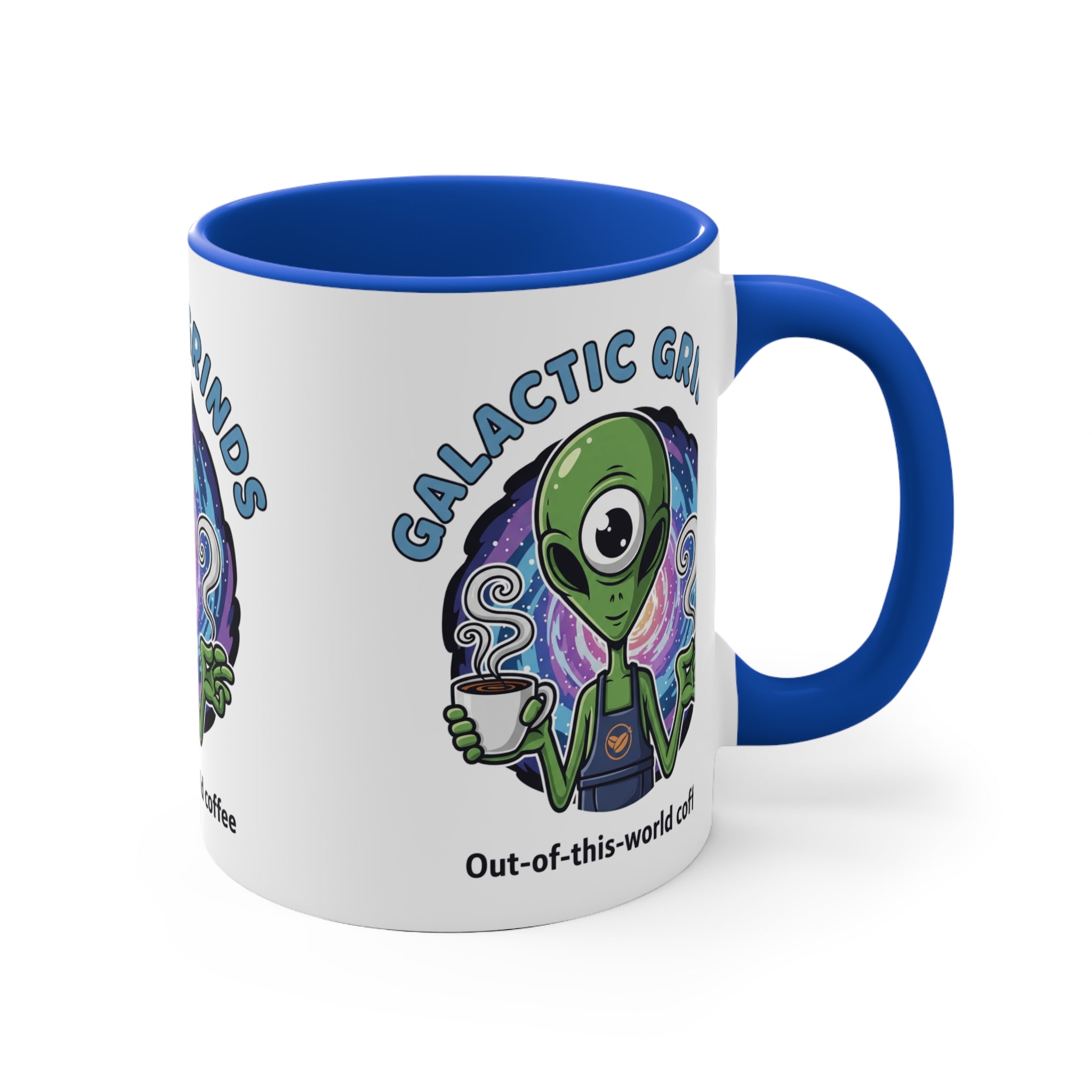 Galactic Grinds Alien 11oz Accent Mug, Fun Coffee Mug for Sci-Fi Lovers, Unique Gift for Birthdays and Holidays, Quirky Drinkware
