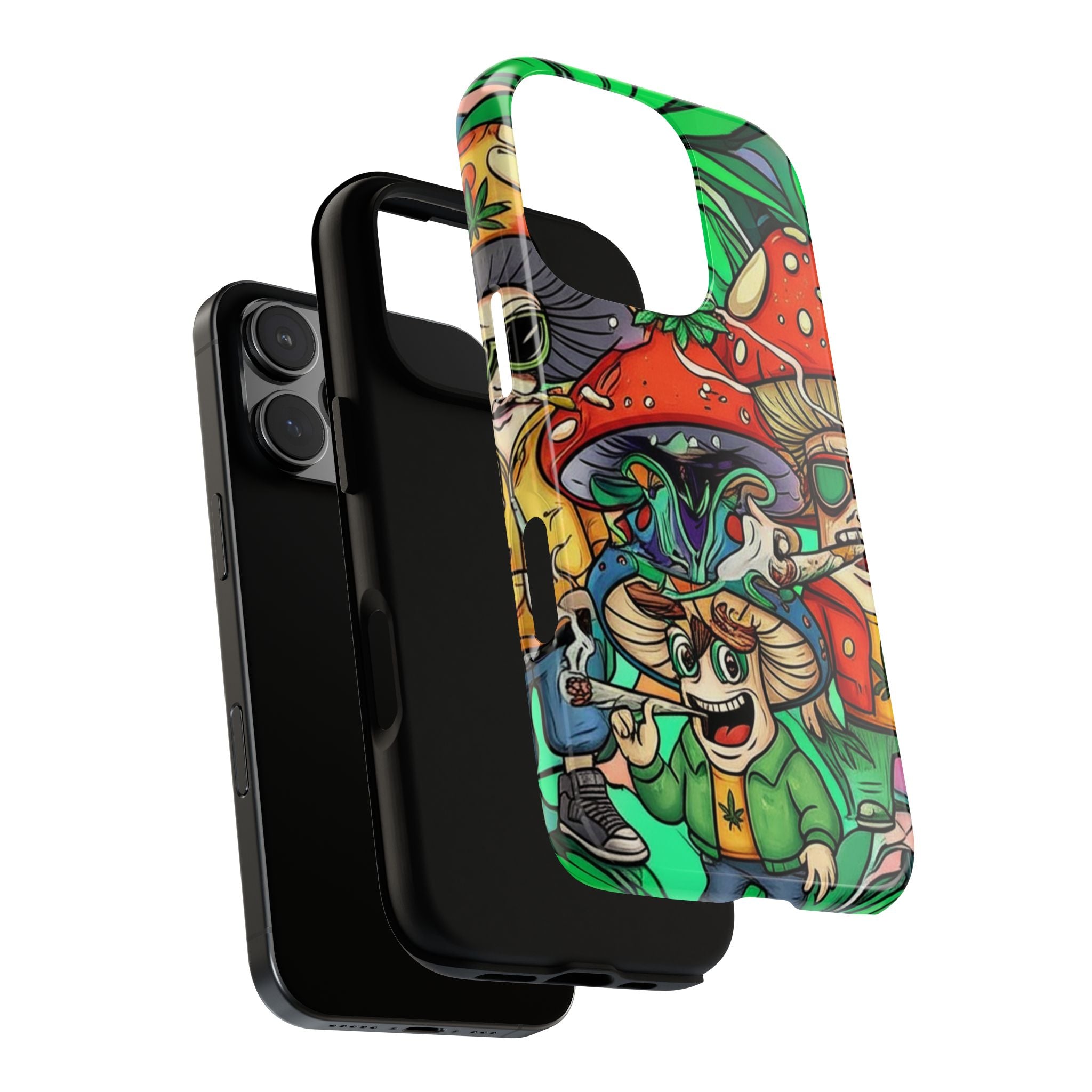 Vibrant Phone Case Featuring Funky Mushroom Art, Tough Cases, Trendy Accessories, Unique Gifts, Eclectic Style, Phone Protection