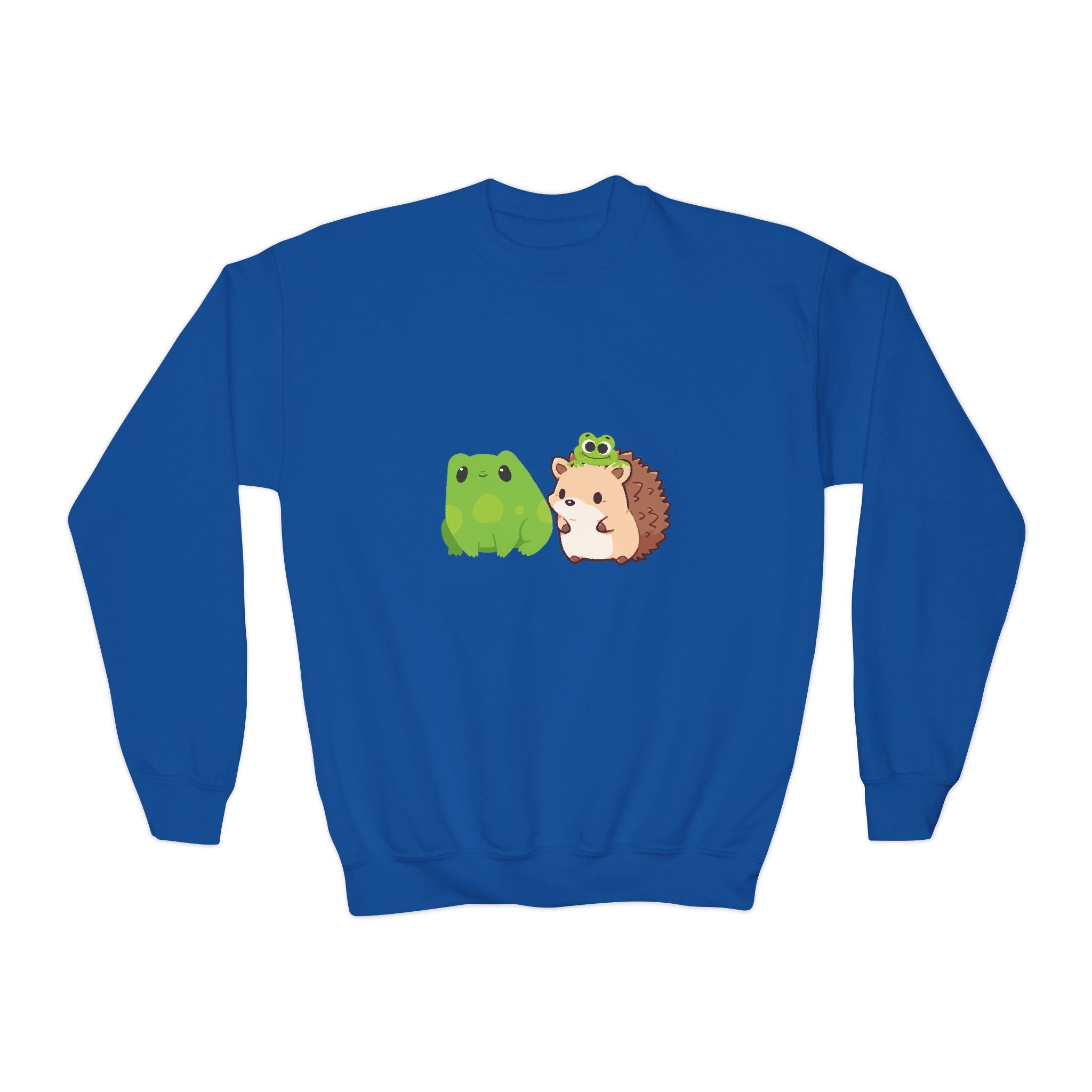 Cute Animal Friends Youth Crewneck Sweatshirt, Adorable Frog and Hedgehog Design, Perfect Gift for Kids, Fun Casual Wear, Birthday and