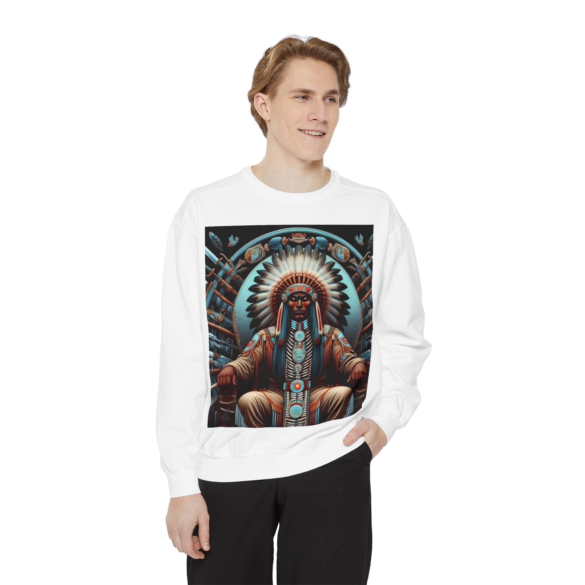 Cultural Heritage Sweatshirt - Unisex Garment-Dyed Crewneck with Native American Design, Cozy Casual Wear, Gift for Friends, Comfortable