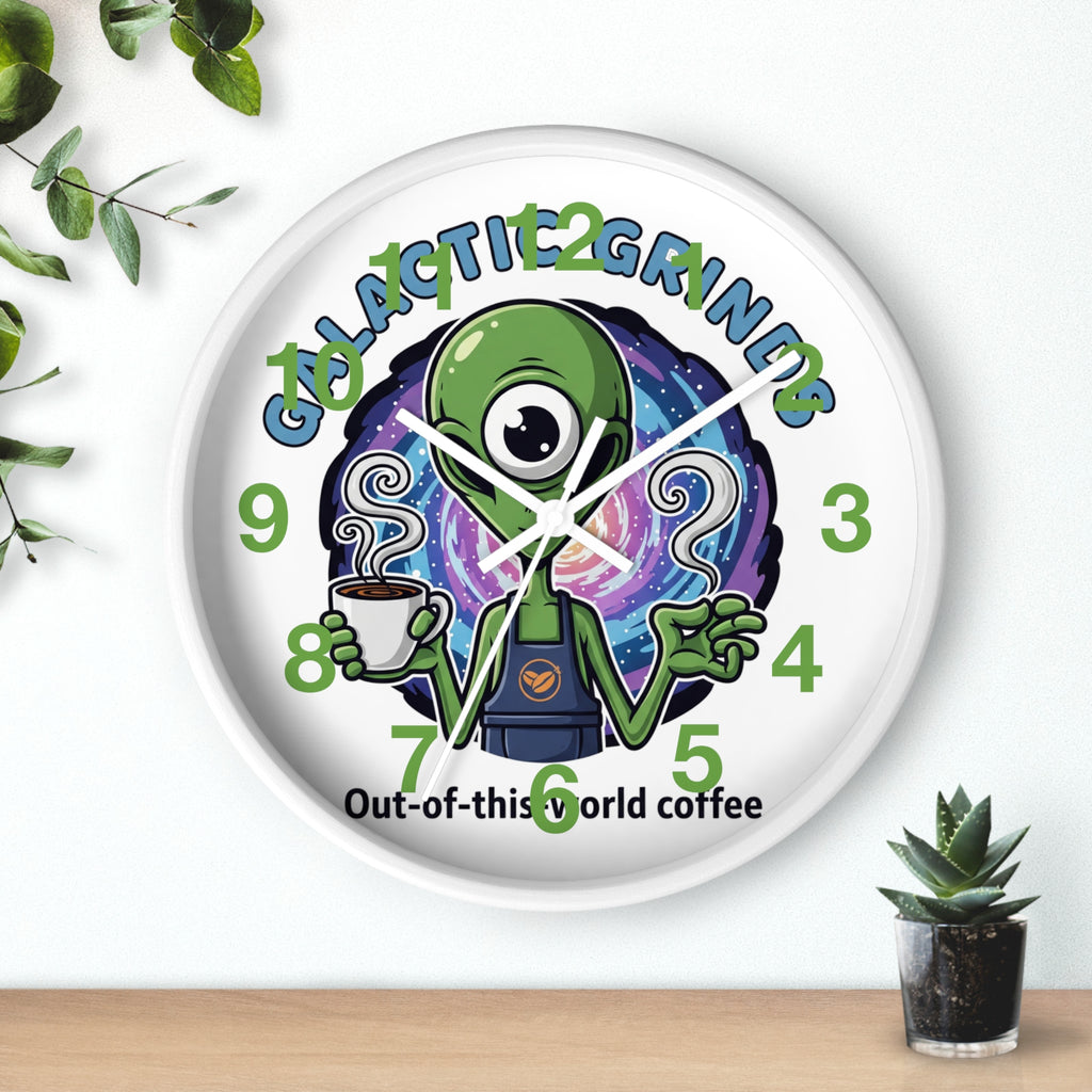 Out-of-This-World Alien Wall Clock | Galactic Grinds Decor | Fun Unique Timepiece for Coffee Lovers | Playful Gift Idea | Space Theme Home