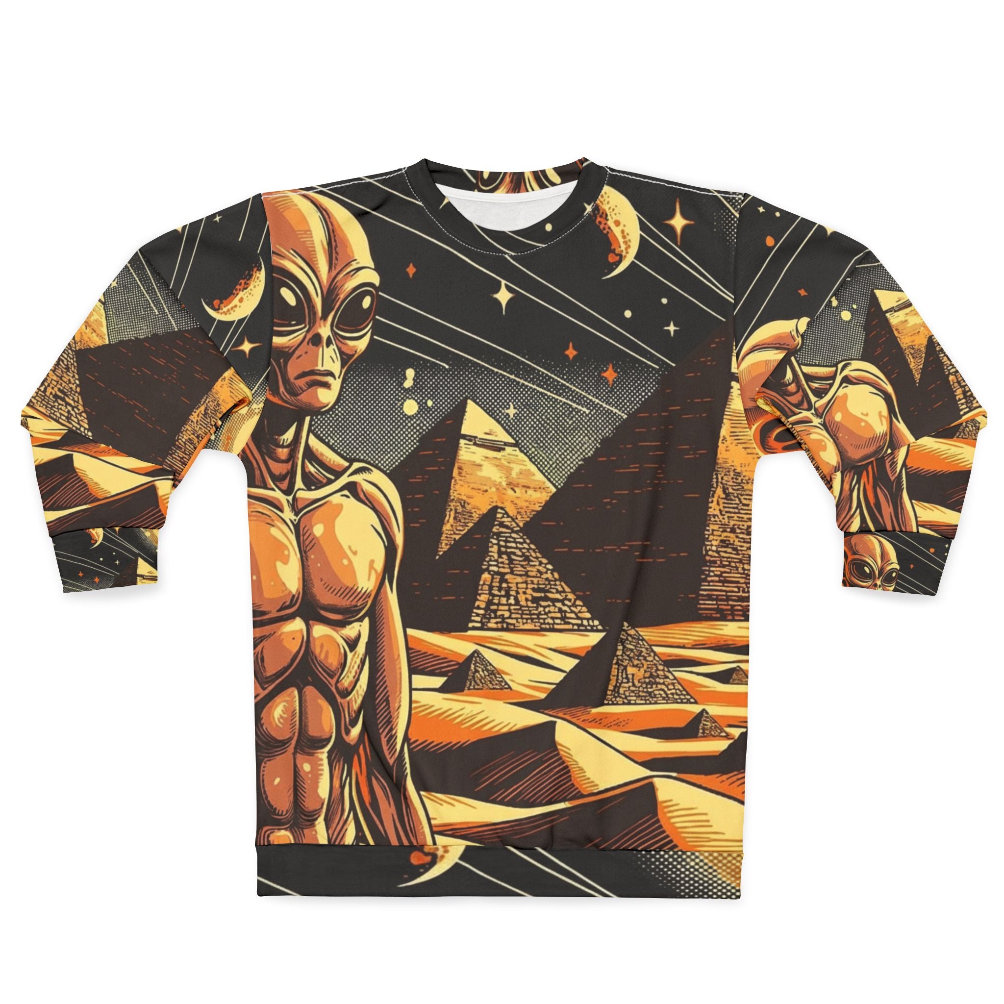Galactic Alien Sweatshirt, Unisex AOP Sweater for Sci-Fi Lovers, Cozy Top for Everyday Wear, Perfect Gift for Fans, Unique Space Art
