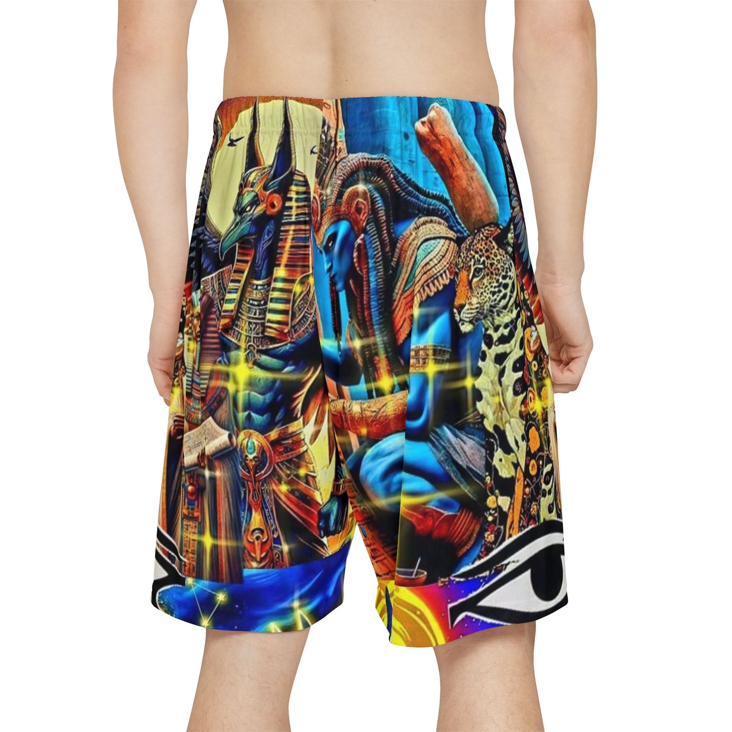 Vibrant Men's Sports Shorts with Egyptian Art, Athletic Wear, Dance Shorts, Casual Summer Shorts, Unique Gift for Him
