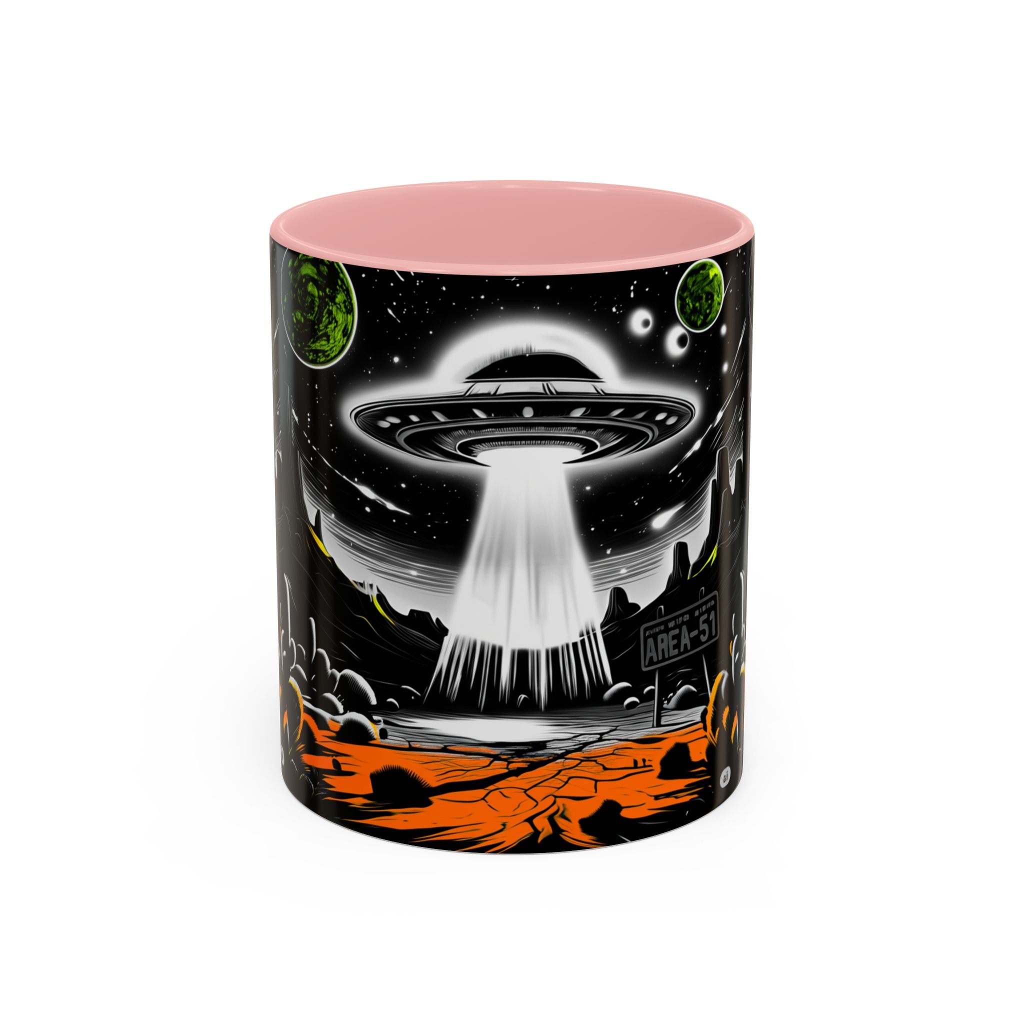 Area 51 UFO Accent Coffee Mug - Space Lover Gift, Weird Alien Decor, Black Mug, Sci-Fi Enthusiast, Kitchenware, Unique Gift Idea!