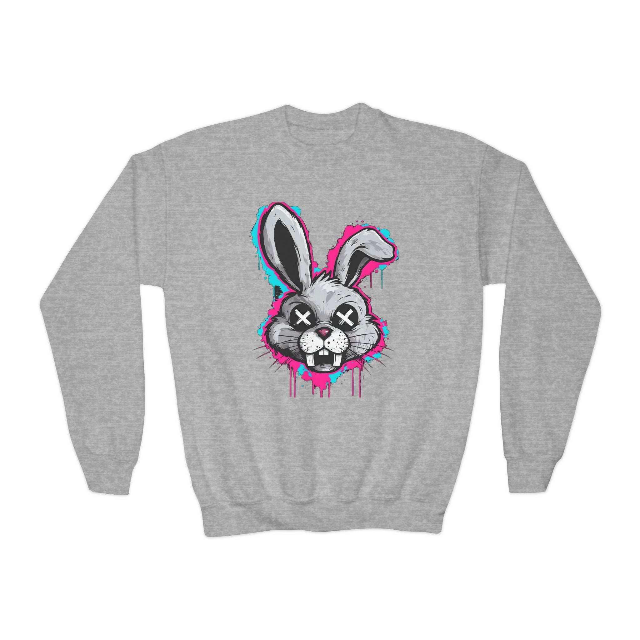 Cool Graffiti Bunny Youth Sweatshirt, Hipster Crewneck, Street Art Apparel, Gift for Kids, Fun Casual Wear, Comfy and Stylish