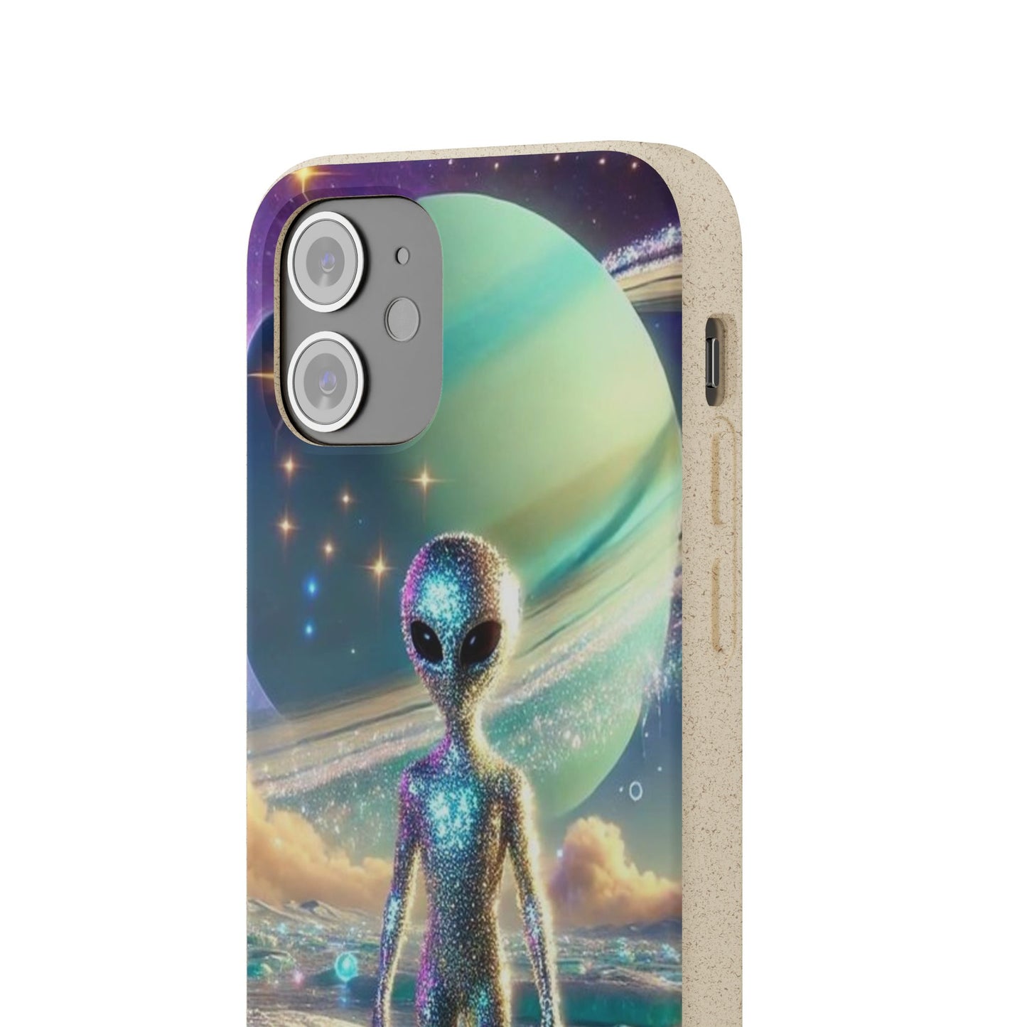 Glitter Alien Biodegradable Phone Case - Eco-Friendly Galaxy Design