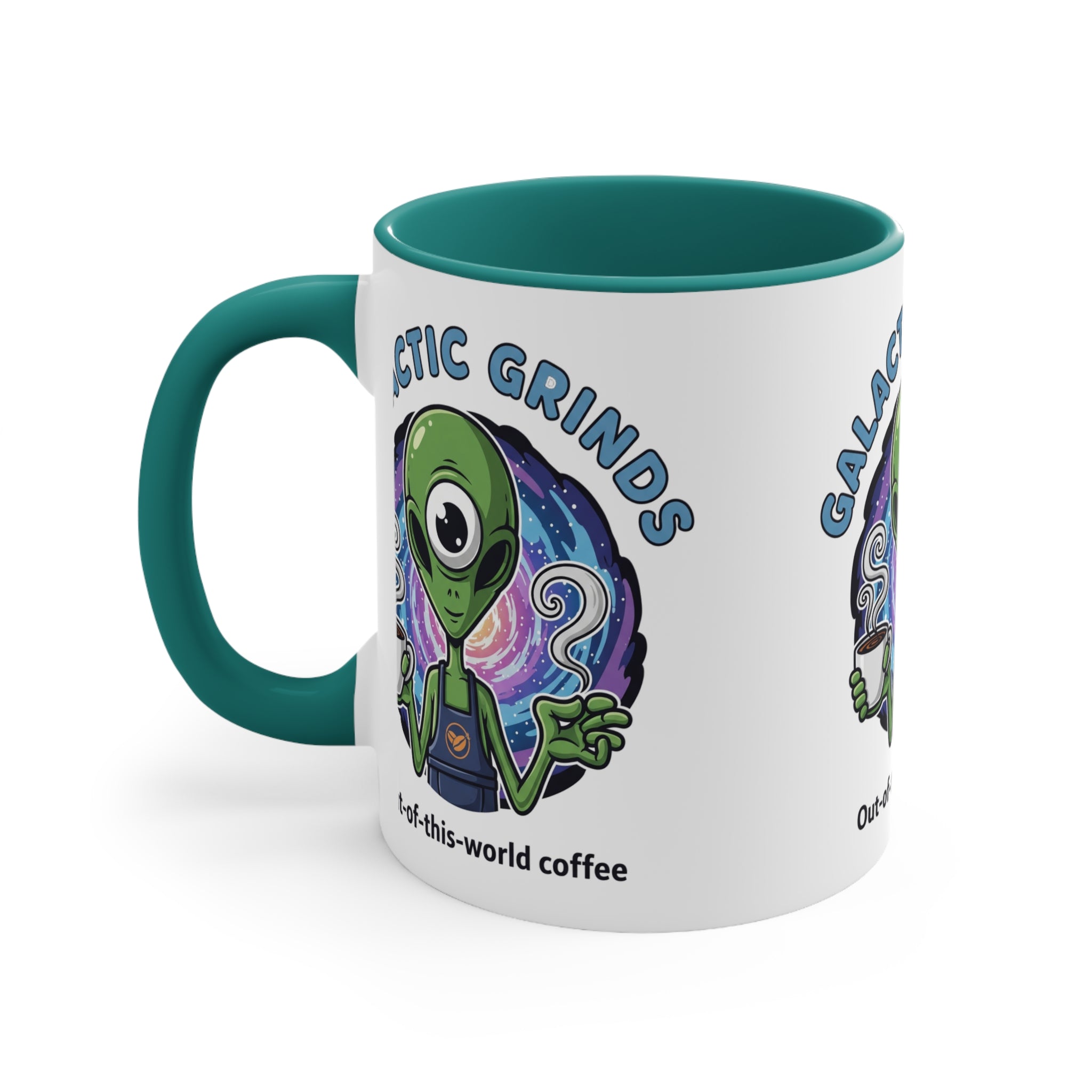 Galactic Grinds Alien 11oz Accent Mug, Fun Coffee Mug for Sci-Fi Lovers, Unique Gift for Birthdays and Holidays, Quirky Drinkware