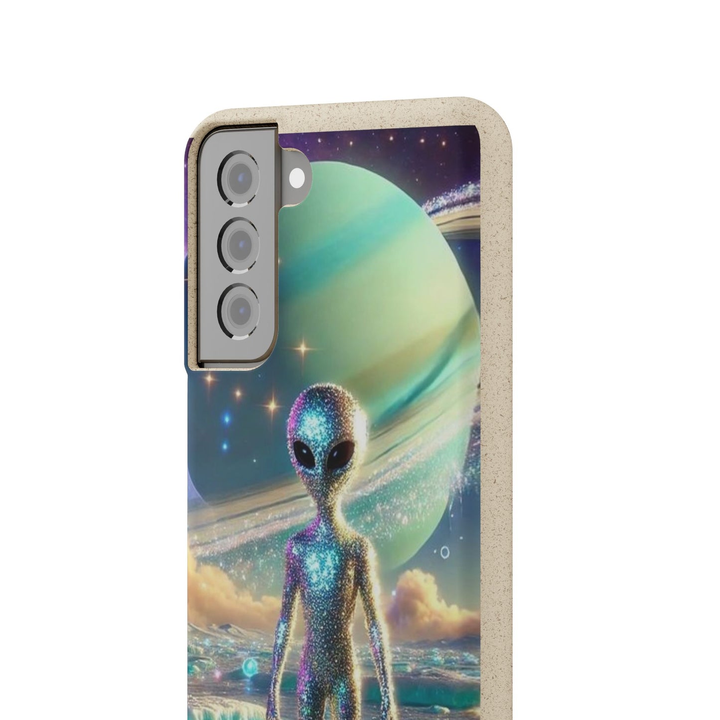 Glitter Alien Biodegradable Phone Case - Eco-Friendly Galaxy Design