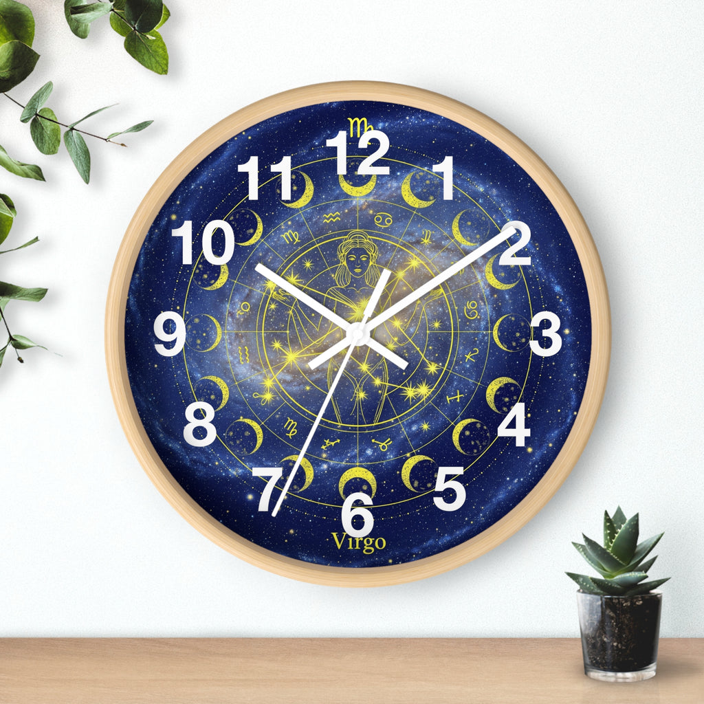 Celestial Virgo Wall Clock - Zodiac Decor for Astrology Lovers, Unique Gift for Birthday, Home Office Wall Art, Cosmic Timepiece