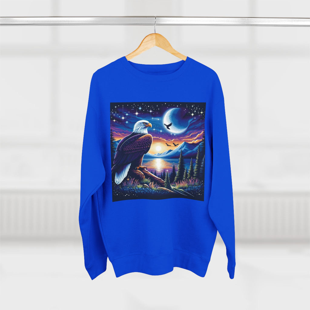 Nature-Inspired Unisex Crewneck Sweatshirt with Eagle & Moon Design, Cozy Sweatshirt for Nature Lovers, Perfect Gift for Birthdays, Outdoor