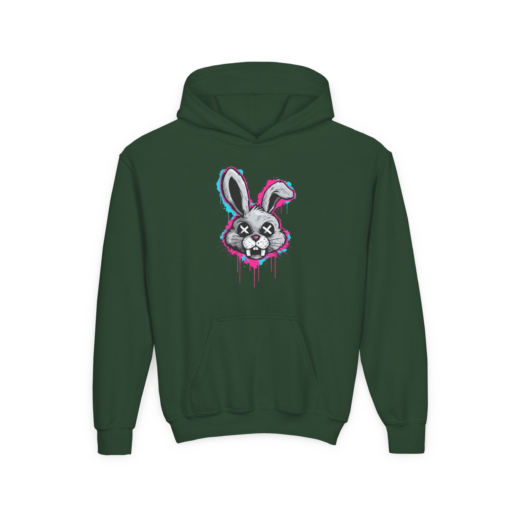 Stylish Graffiti Bunny Youth Hoodie, Trendy Sweatshirt for Kids, Perfect for Birthdays, Halloween, Everyday Wear, Unique Gift Idea