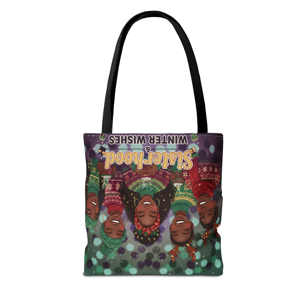 Sisterhood Winter Wishes Holiday Tote Bag — Festive Afrocentric Christmas Market Bag