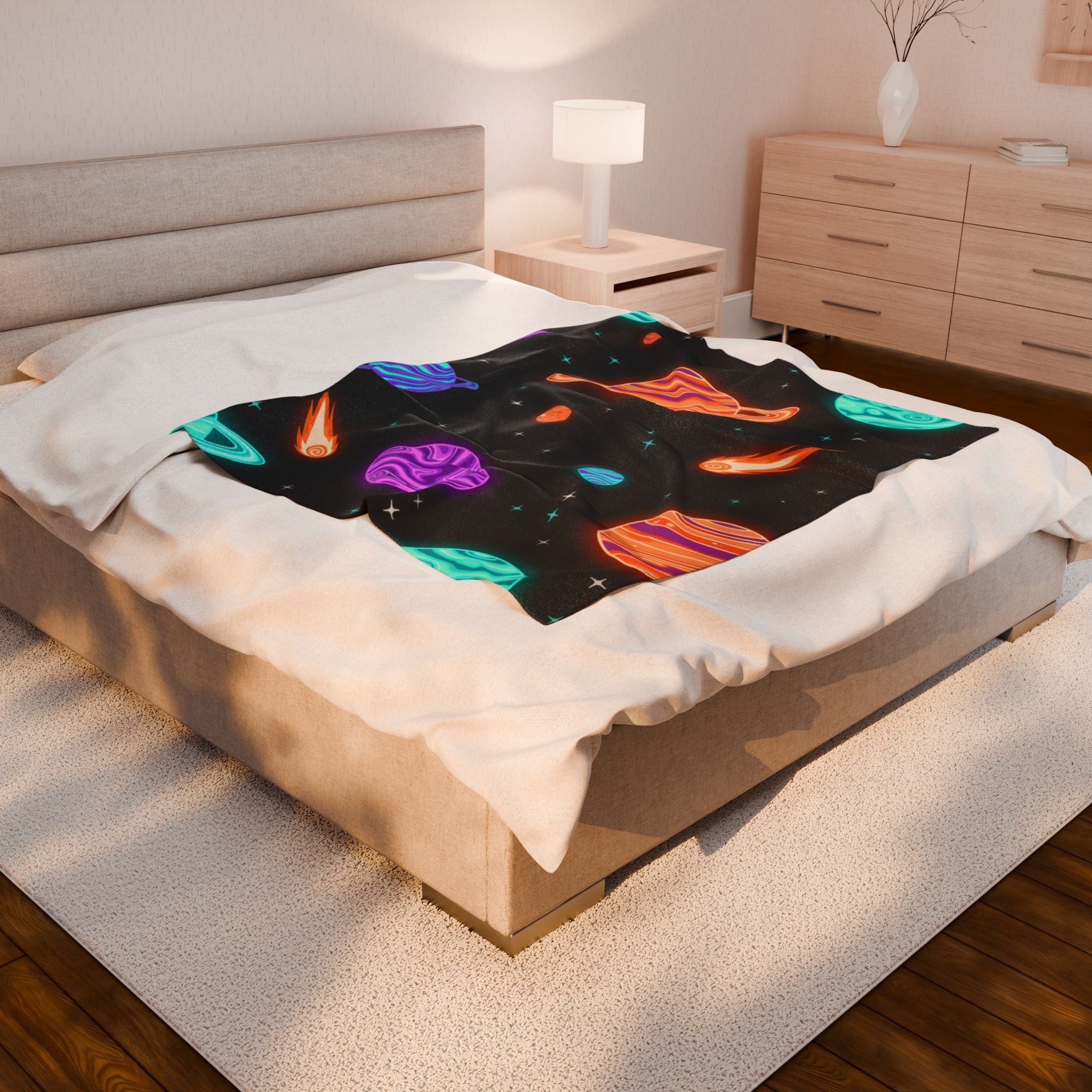 Cosmic Glow Velveteen Plush Blanket - Perfect for Stargazing & Cozy Nights