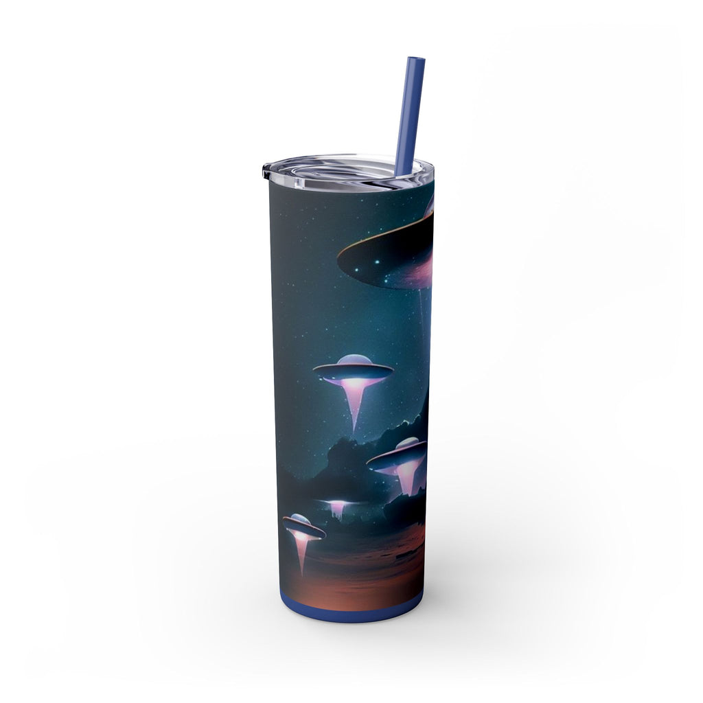 Cosmic Alien Skinny Tumbler with Straw, 20oz | Space Drinkware, Gift for Sci-Fi Lovers, Unique Cup for Outdoor Events, UFO Enthusiasts