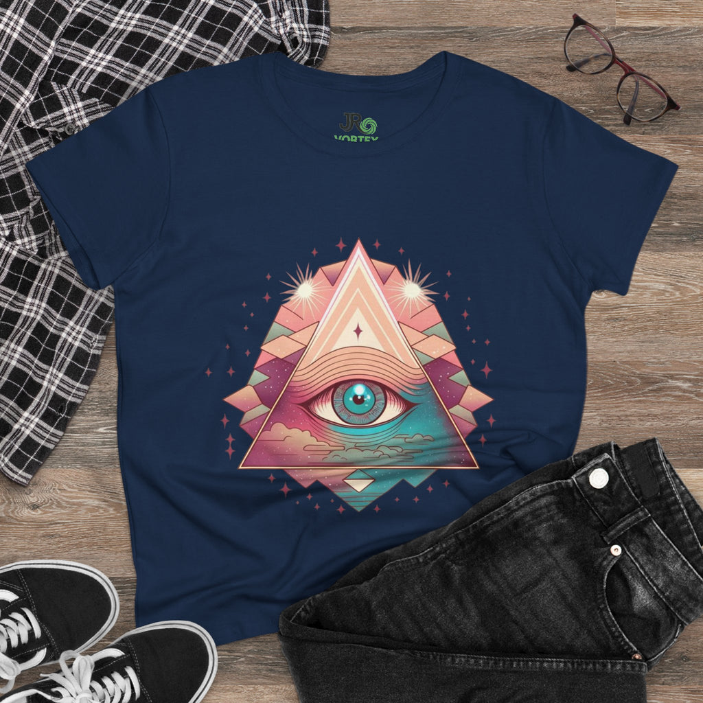 Mystical Eye Graphic Tee, Boho T-Shirt for Women, Casual Summer Shirt, Symbolic Gift, Unique Festival Wear, Psychedelic Apparel